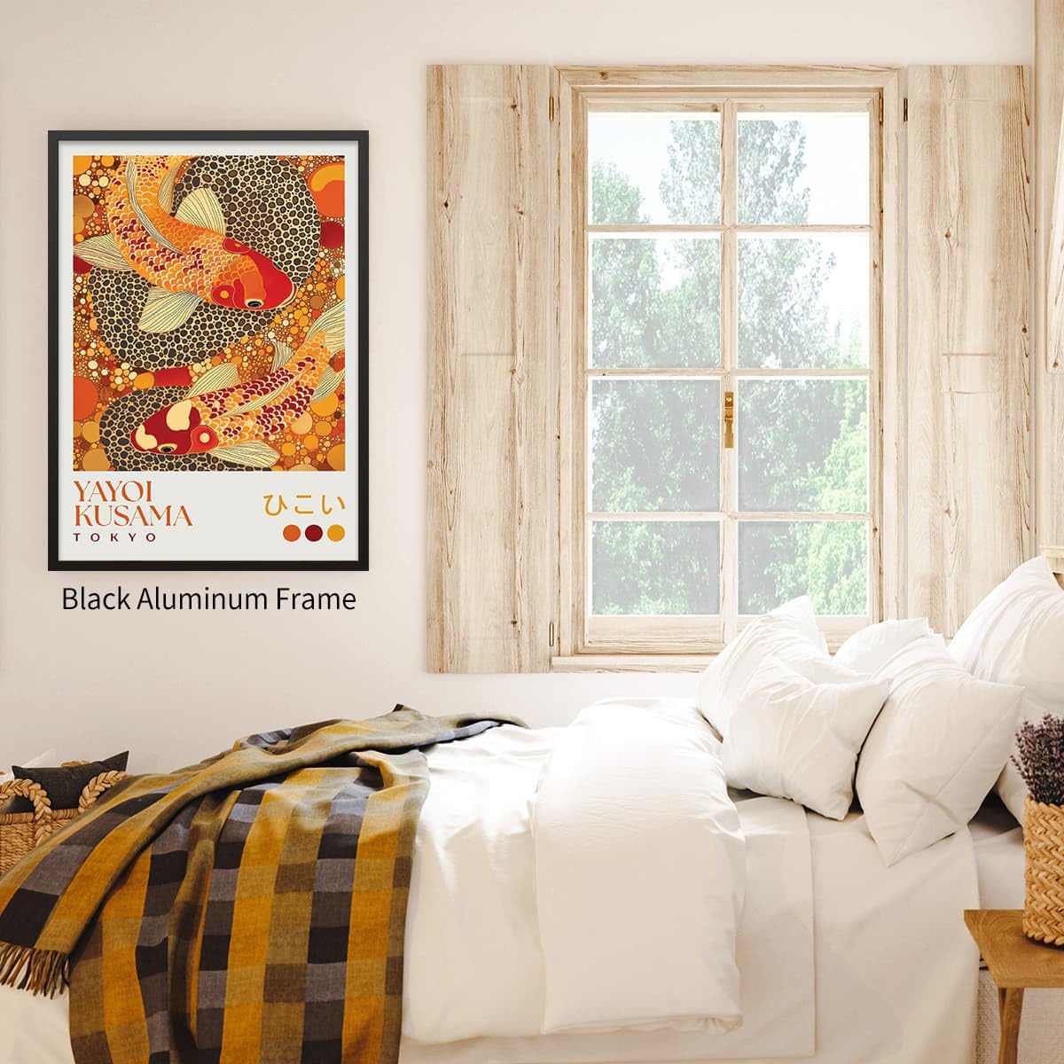 Yayoi. Kusama Black Framed Wall Art 8x10 inch Japanese Home Decor Vintage Koi Fish Posters Dot Picture Prints Colorful Fish Painting for Asian Bedroom Bathroom Living Room Hallway (Black Framed / Japanese Art 010 / 10"L x 8"W)