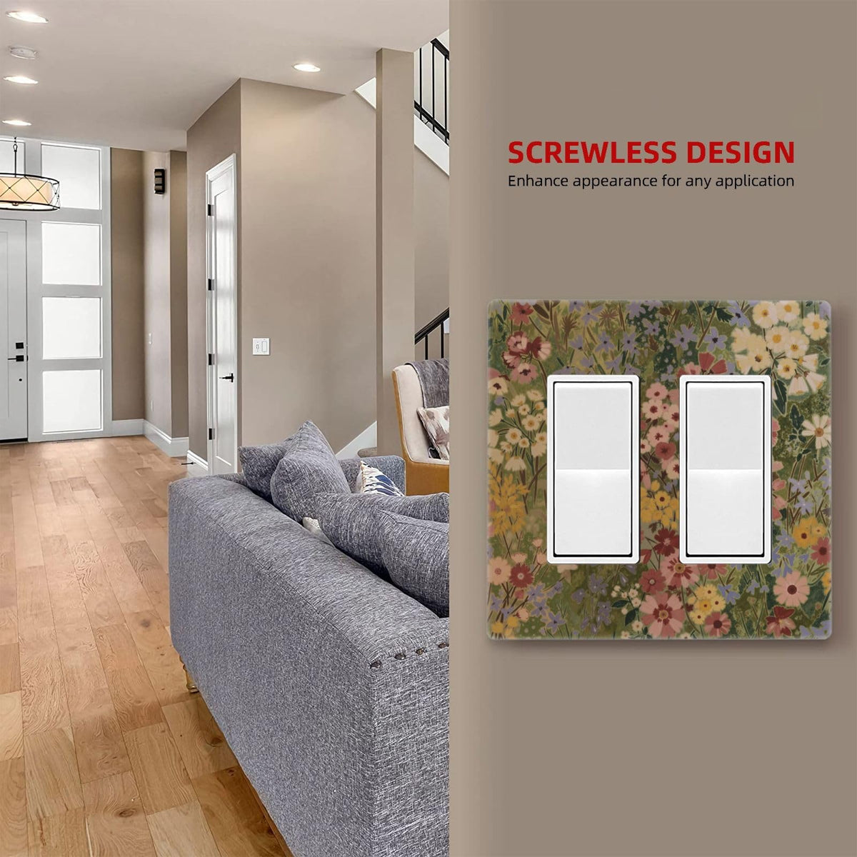 Decorative 2 Gang Two Decorator Screwless Wall Plate Rustic Colorful Floral Vintage Flower Double Rocker (Rustic Colorful Floral Vintage Flower / 2 Gang Decorator Screwless)