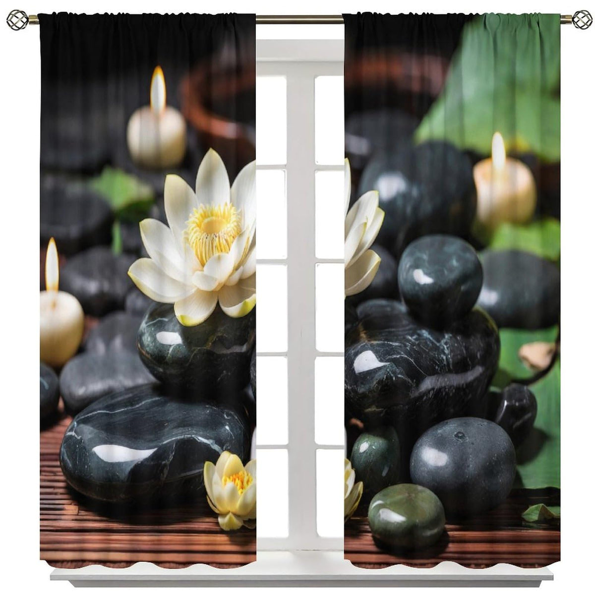 Zen Lotus Blackout Curtains for Bedroom (36"W x 63"L (Pack of 2) / Style-7)