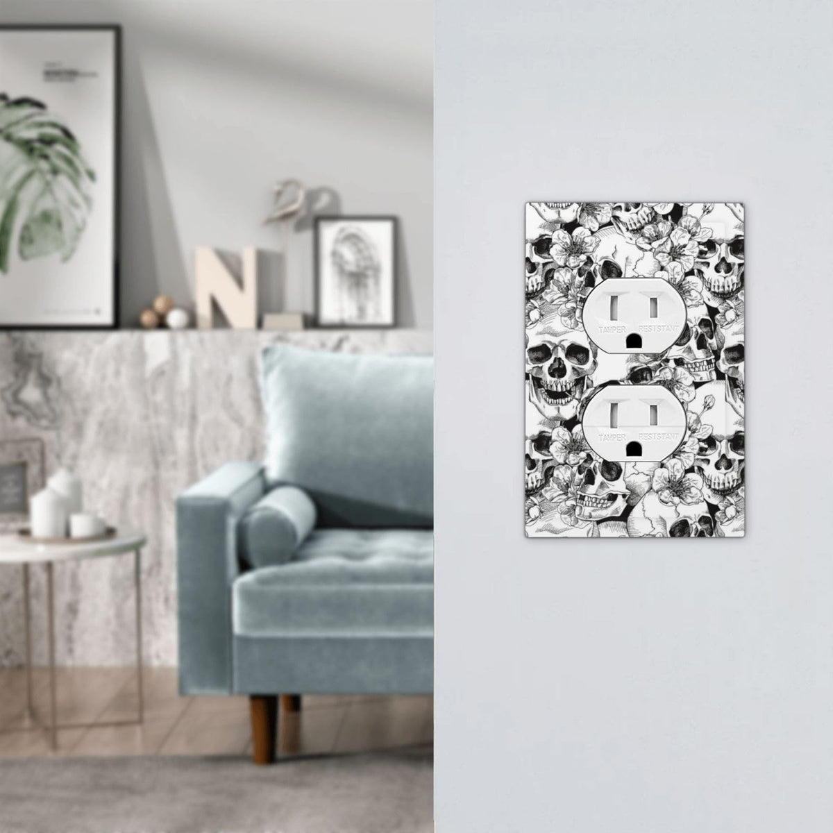 Gothic Skull Floral Skeleton Decorative 1 Gang Receptacle Outlet Cover Electrical Duplex Wall Plate Single Duplex Wall Plate Light Switch Cover (Gothic Skull Floral Skeleton / 1-Gang Duplex Mid)