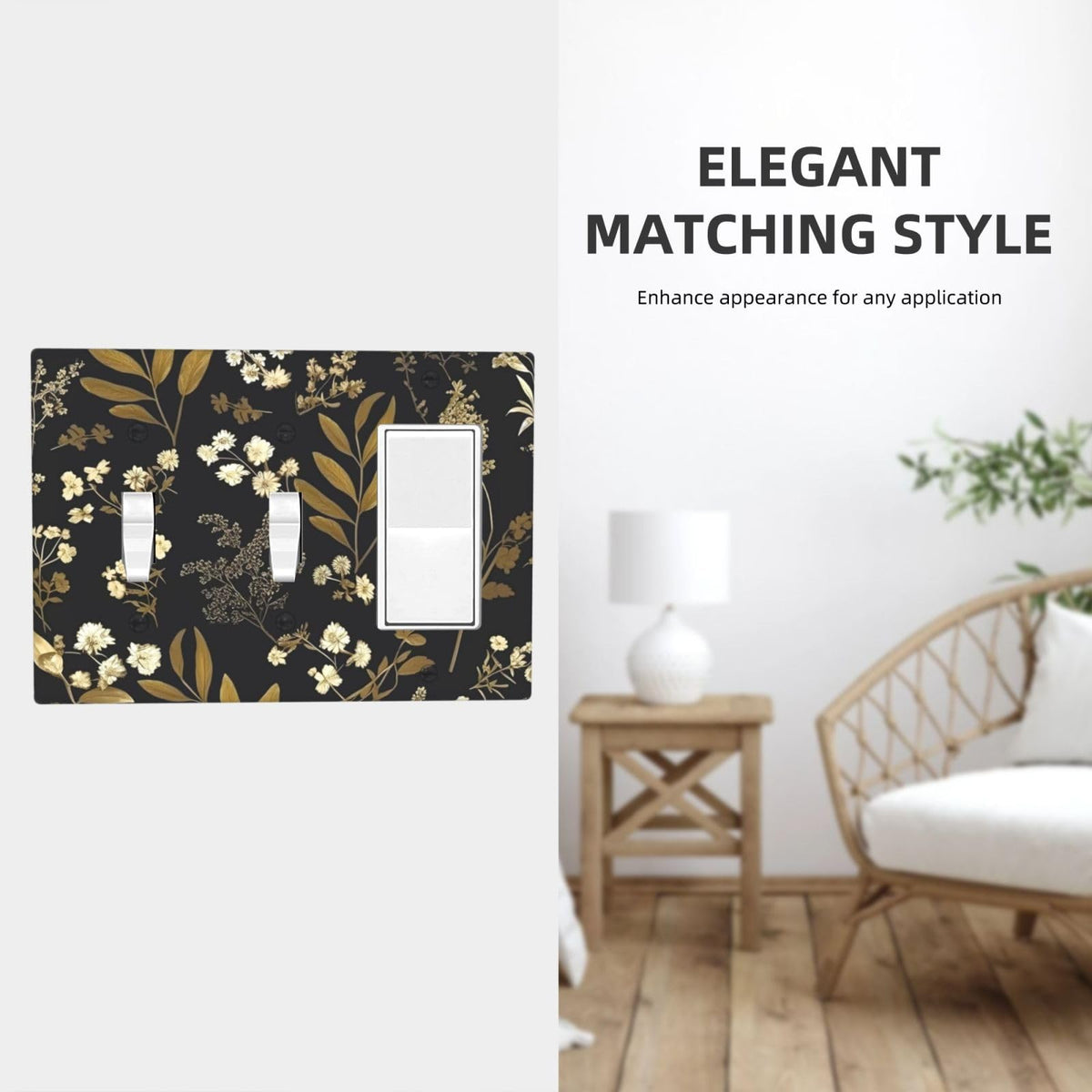 Black Gold Vintage Leaf Floral 3 Gang 2 Toggle 1 Decorator (Black Gold Vintage Leaf Floral / 2 Toggle 1 Decorator)