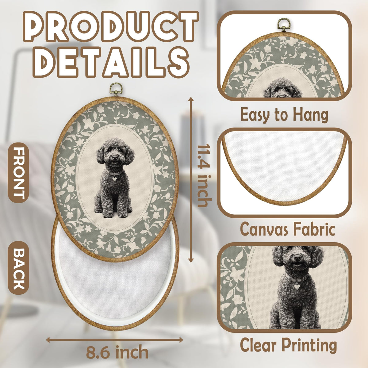 Black Poodle Gifts Oval Wall Art Prints Decor 8.6x11.4 (Colour 60)