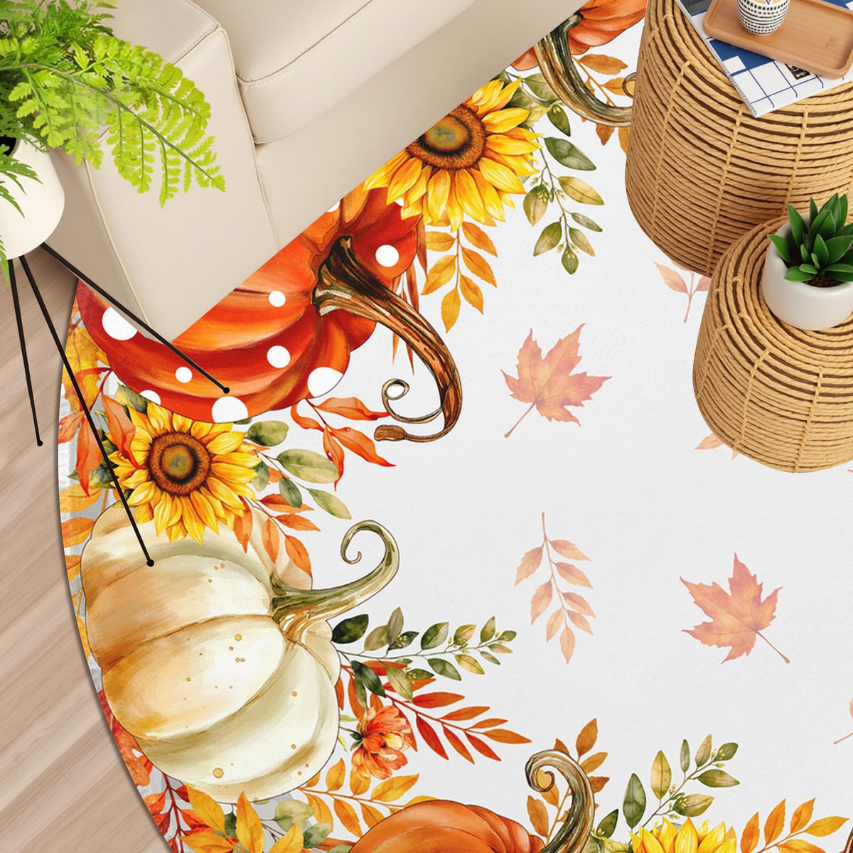 Fall Round Area Rug 4ft (Autumn-maple Leaf / 4' (Round))