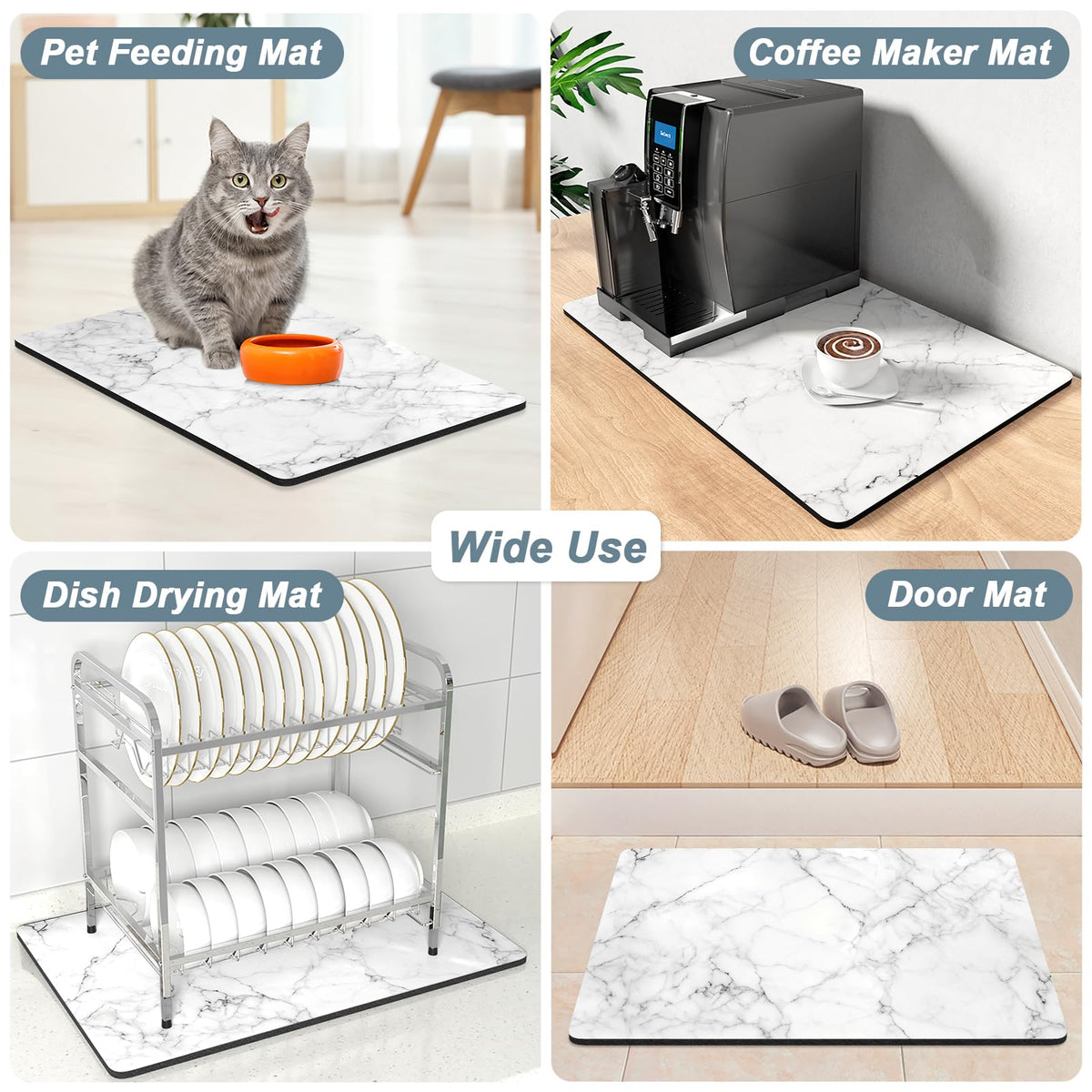 Coffee Mat 12" x 19" Cute Marble Style Coffee Bar Mats for Espresso Machine Station Accessories and Organizer (Gray White Marble / 12" x 19")