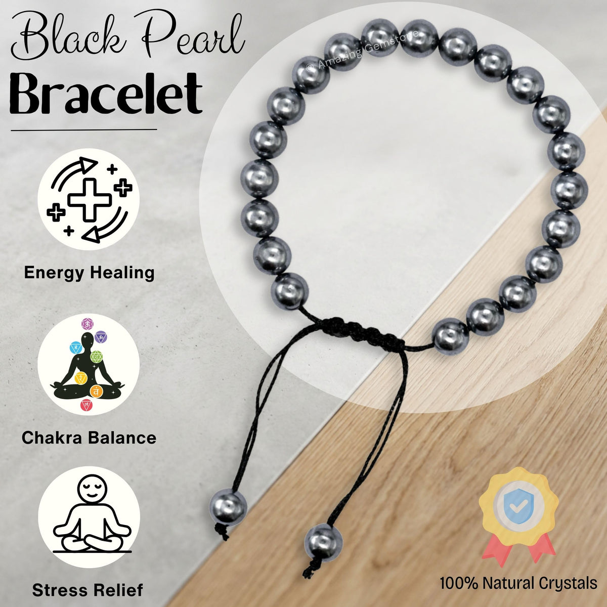Black Pearl Bracelet for Women Men's Gifts (Black Pearl)