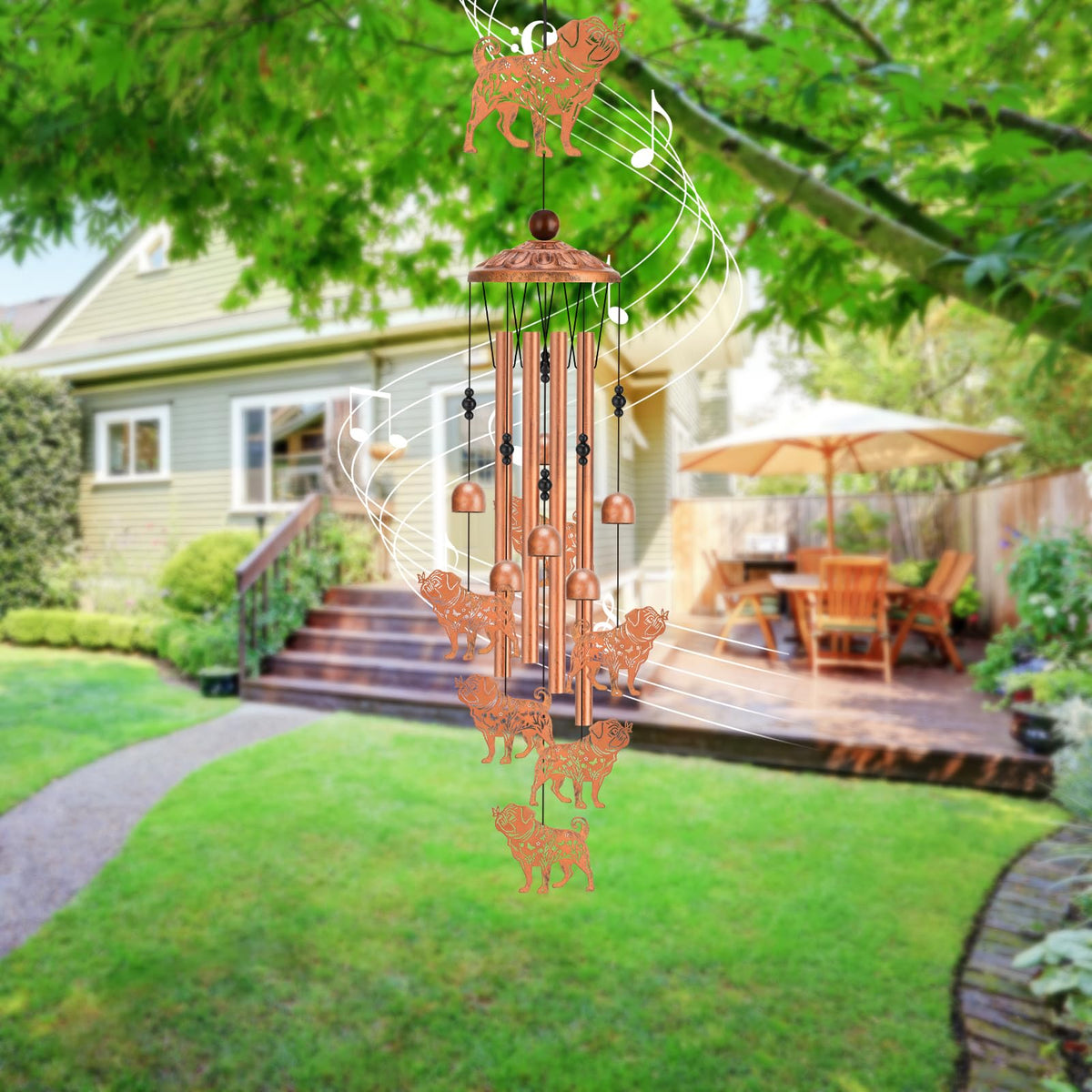 Pug Wind Chimes for Outside Pug Gifts for Women Men