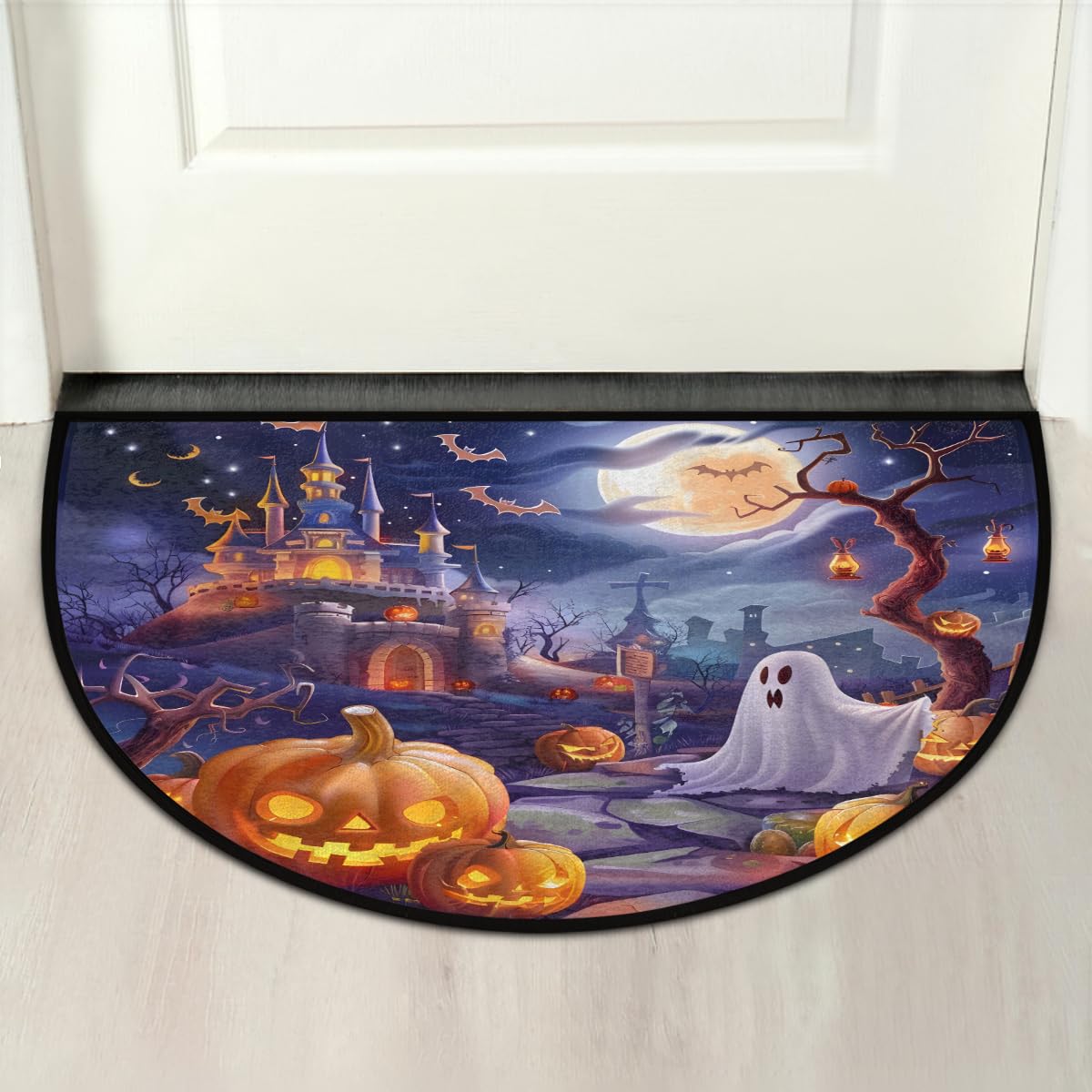 Half Round Door Mat Halloween Pumpkin bat Ghosts Non (F 01)