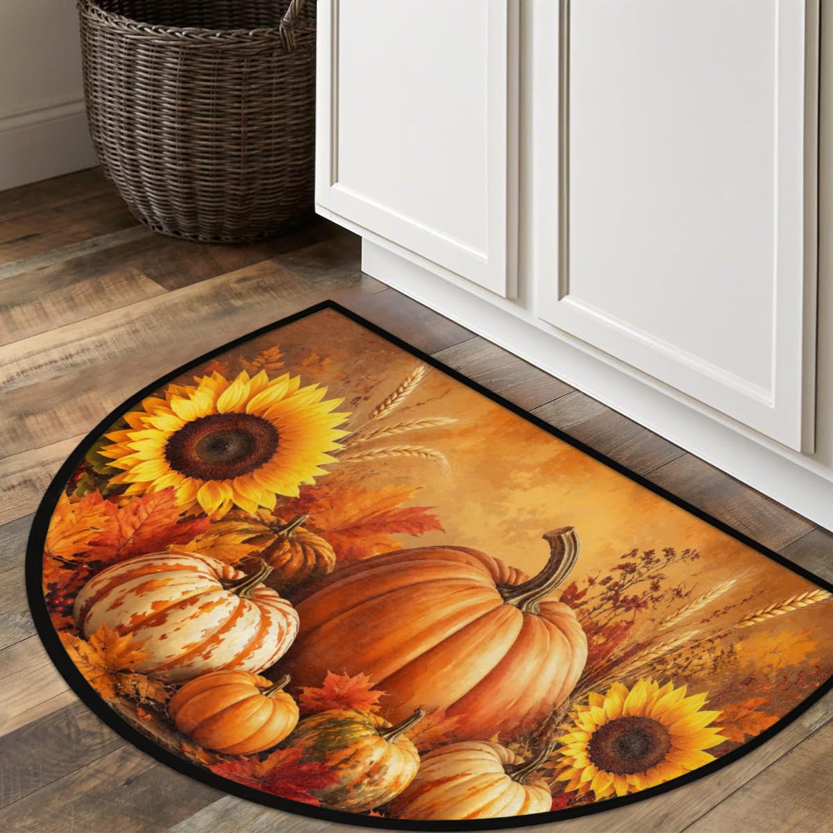 Autumn Pumpkin Half Round Door Mat Welcome Entrance Rug Outdoor Indoor (B-01 Autumn Pumpkin)