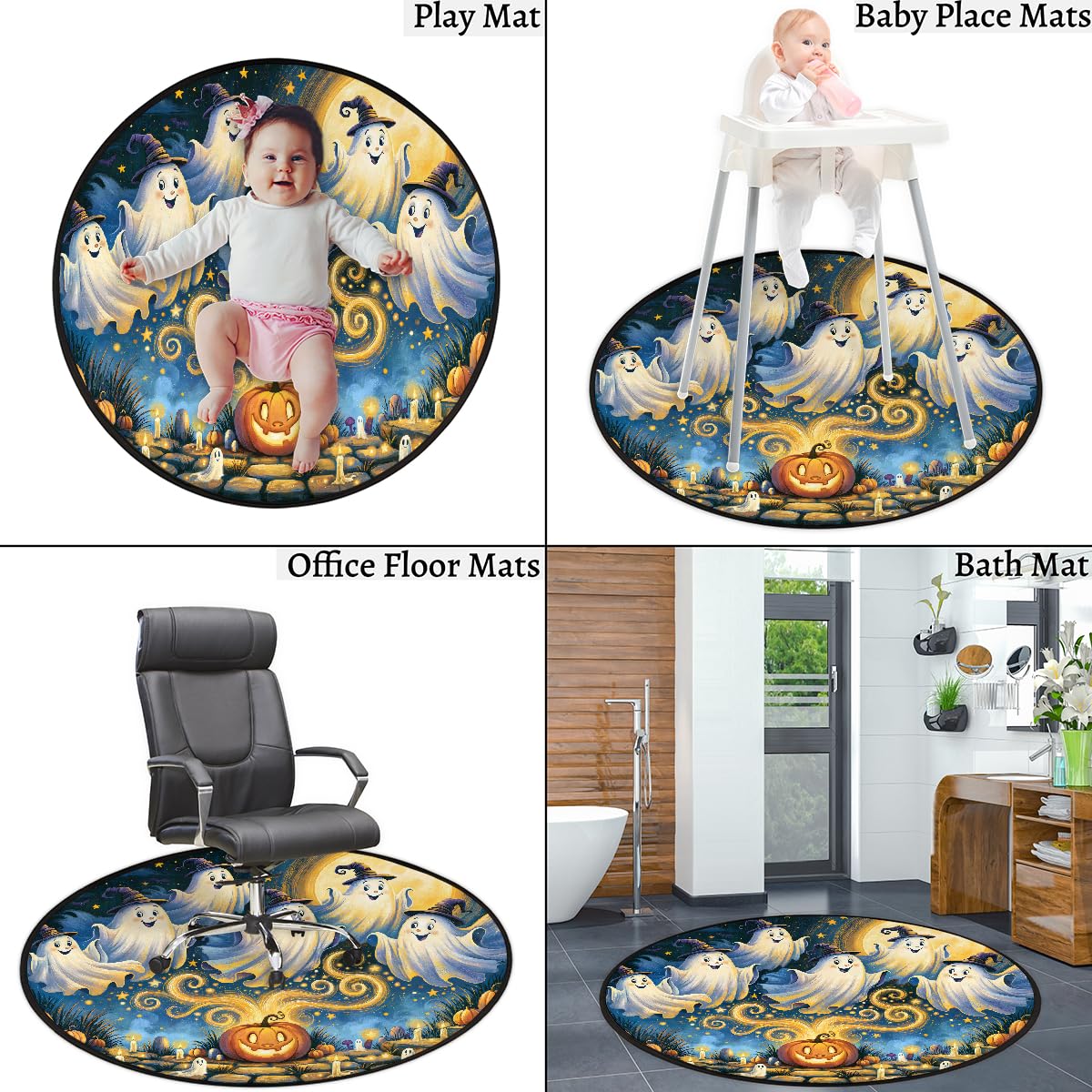 5 Ft Ghost Round Rug Circle Area Rugs Circular Door Mat for Indoor (B:b-9 / 5'3" (Round))