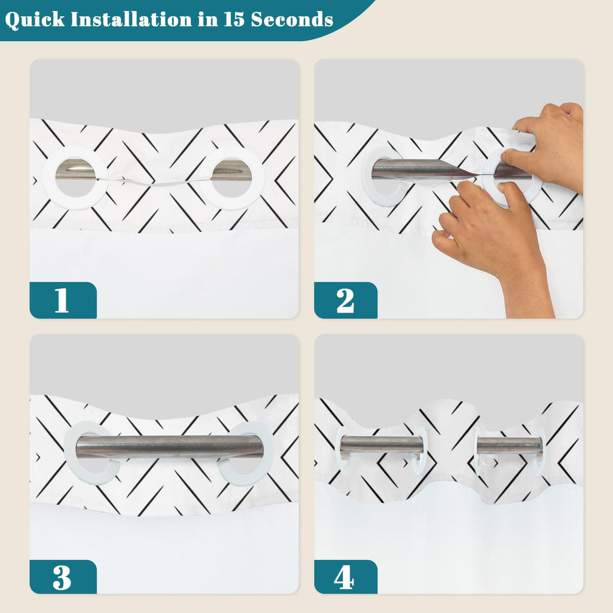 No Hook Shower Curtain with Snap in Liner (Herringbone Print)