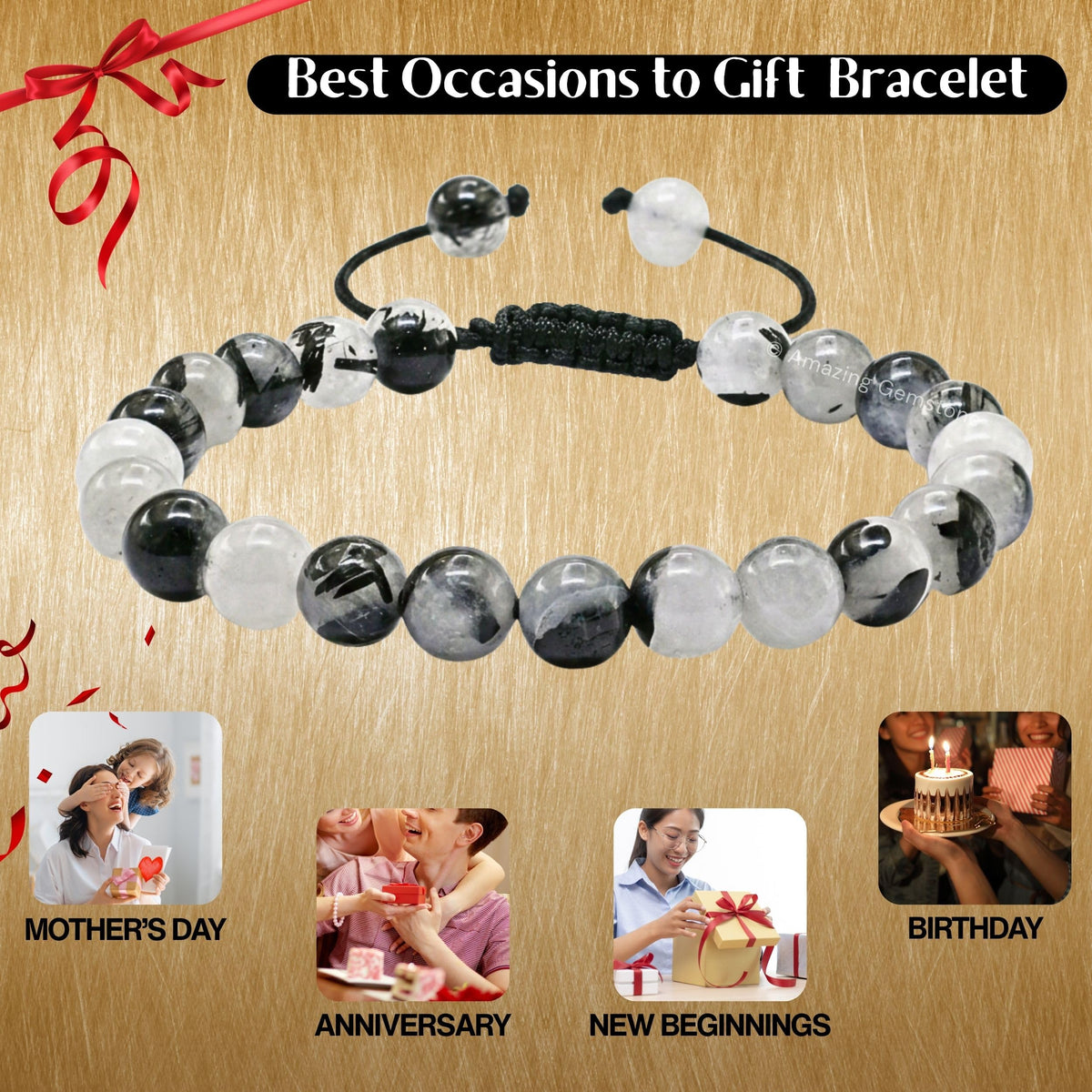 Black Rutilated Quartz Bracelet for Women Men's Gifts (Black Rutilated Quartz)