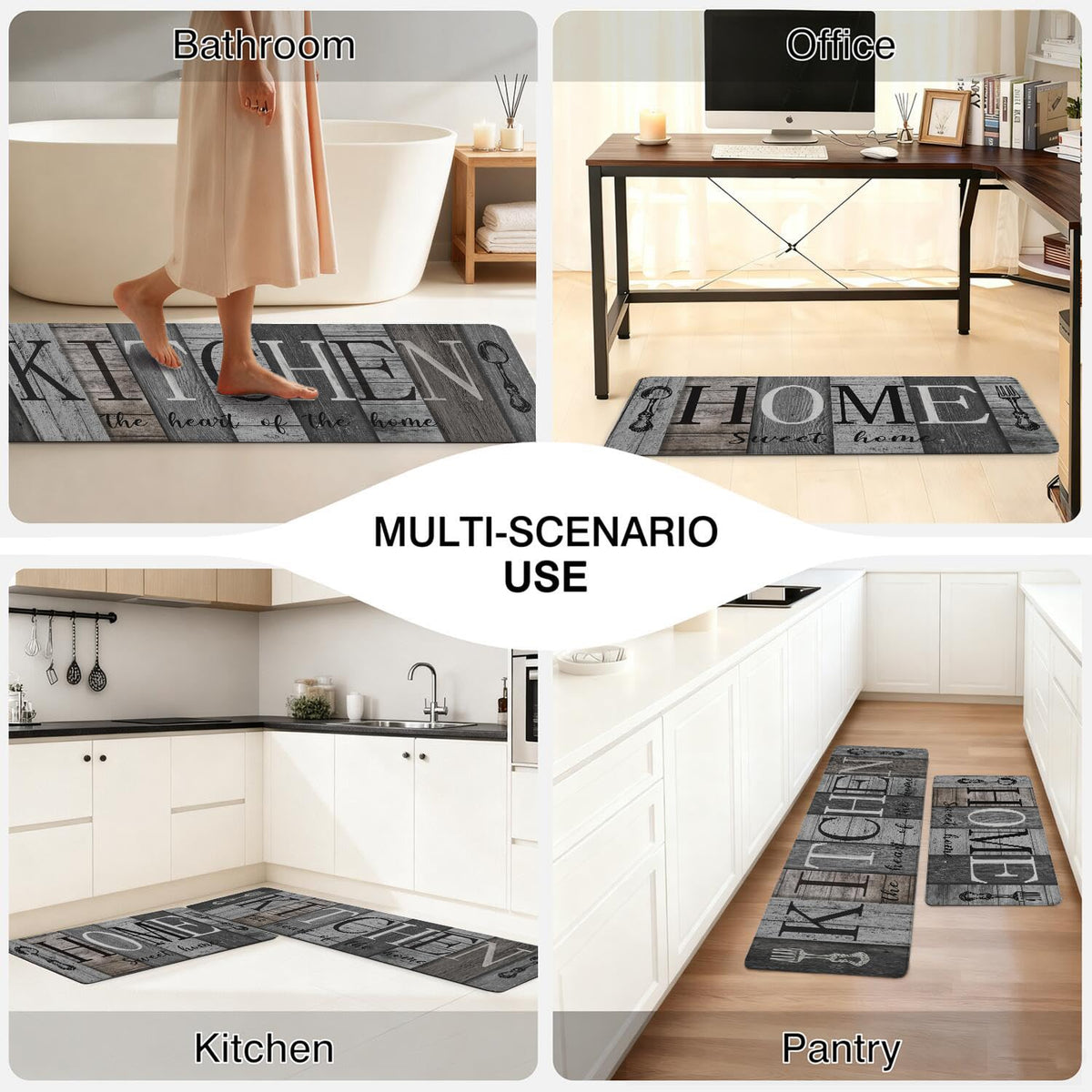 Anti Fatigue Farmhouse Kitchen Rugs Set of 2 (Sweet Home-gray)