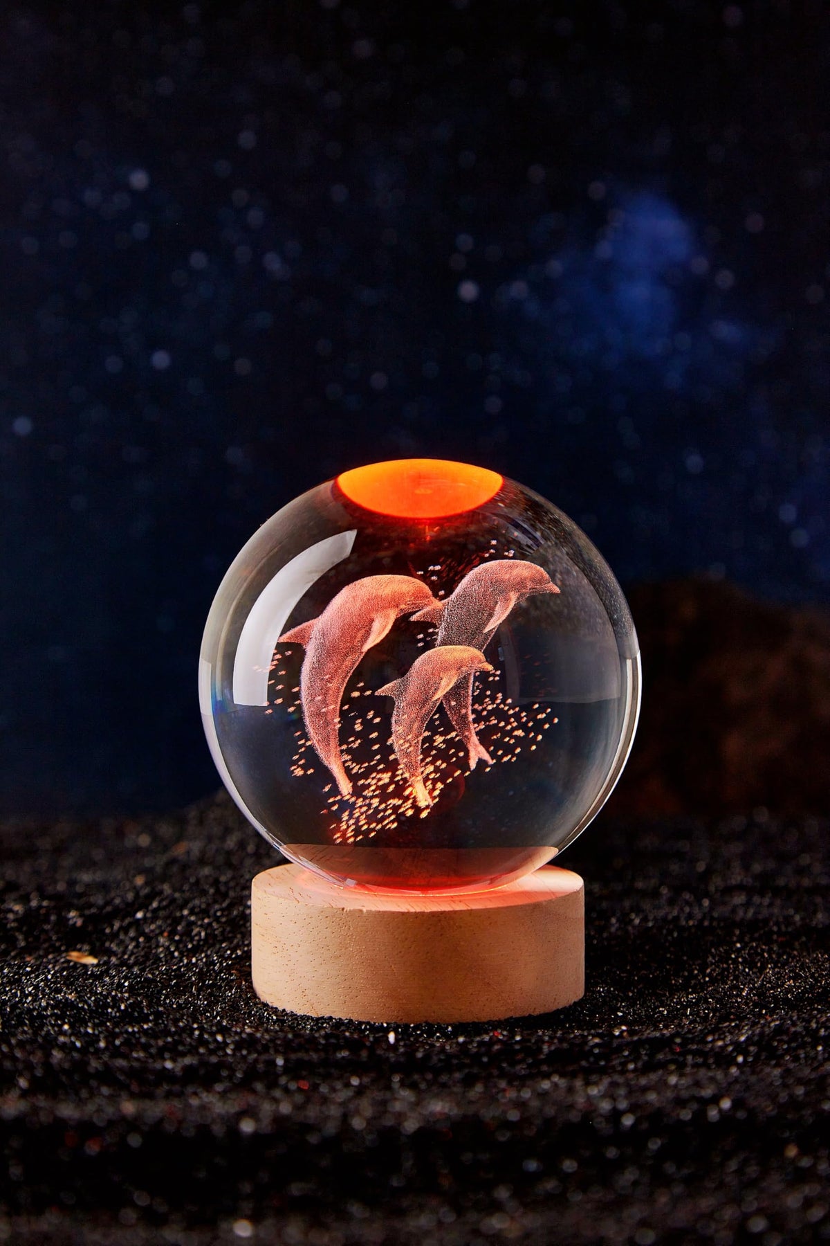 Large Dolphin Crystal Ball Night Light with Woodern Base (Sea World)