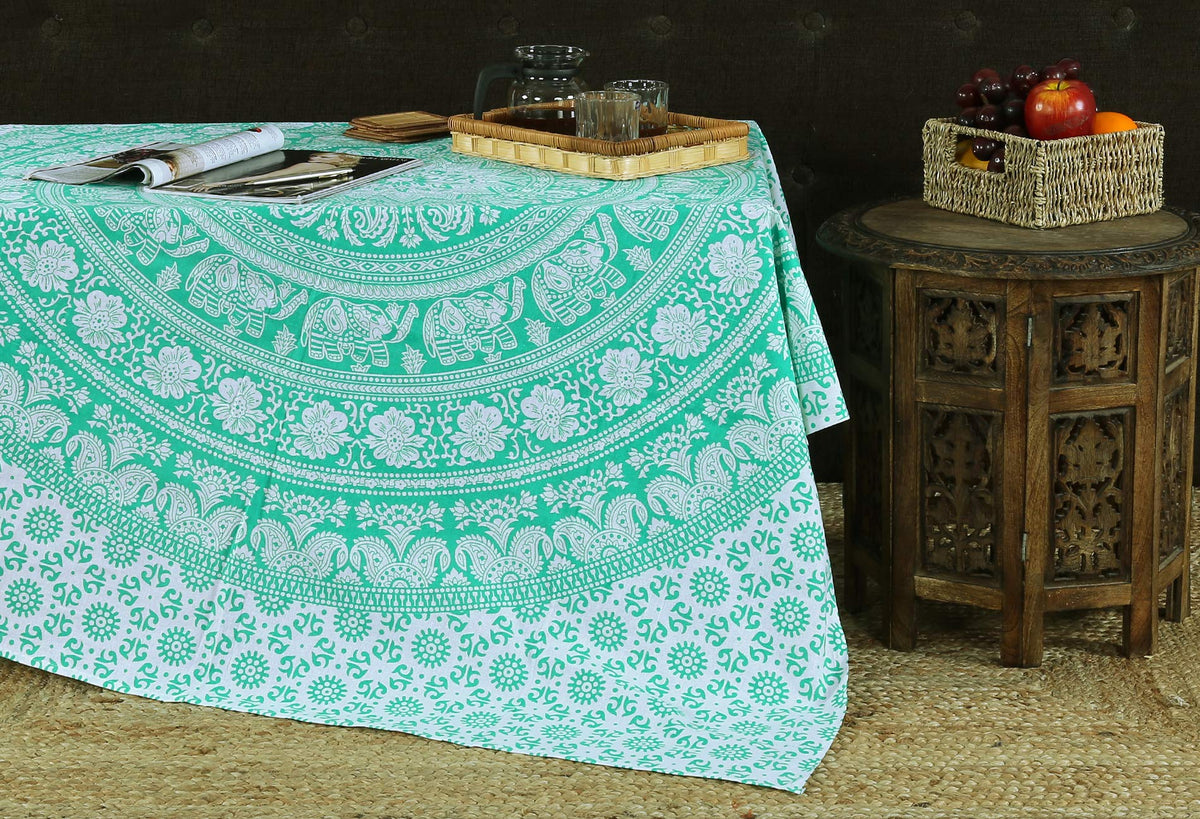 Mandala Tapestry Wall Hanging Boho Room Decoration Hippie Indian Art Bohemian Decor Trippy Cotton Elephant Meditation Yoga Tapestries Green (Green / 84.3"L x 54.3"W)