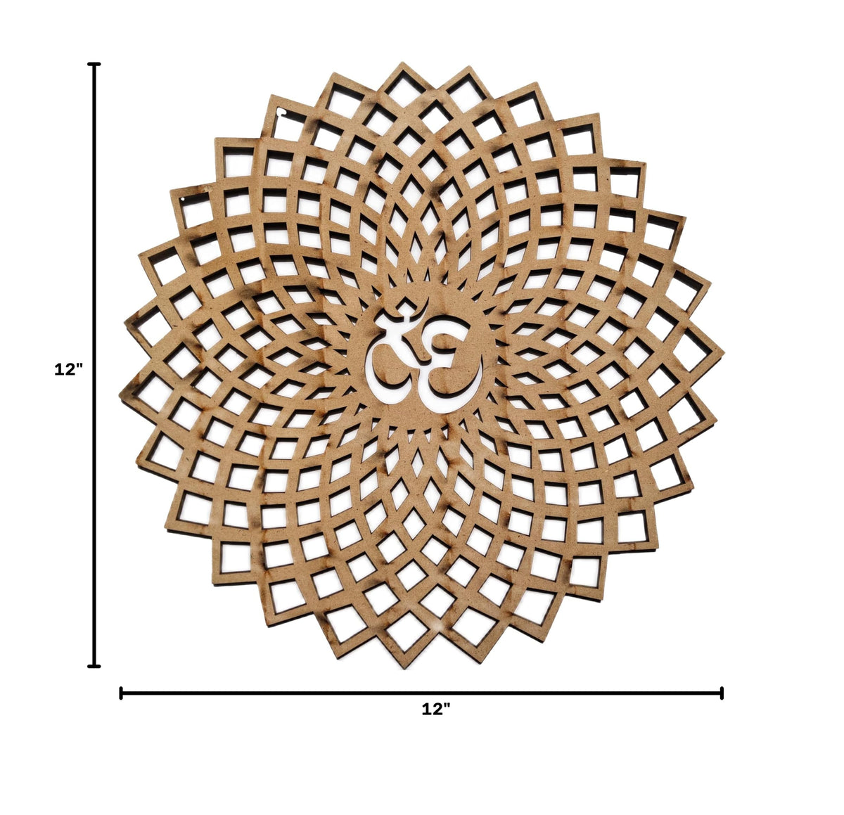 Golden Om Round Decorative Wall Art Mdf Wooden Om Chakra For Temple (GEOMETRY OM-Gold / 12"L x 12"W)