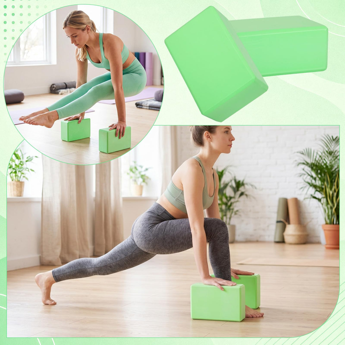 6 Pack Yoga Blocks 9 x 6 x 4 Inch EVA Foam Lightweight Non Slip Yoga Props for Pilates Stretching Meditation (Green)