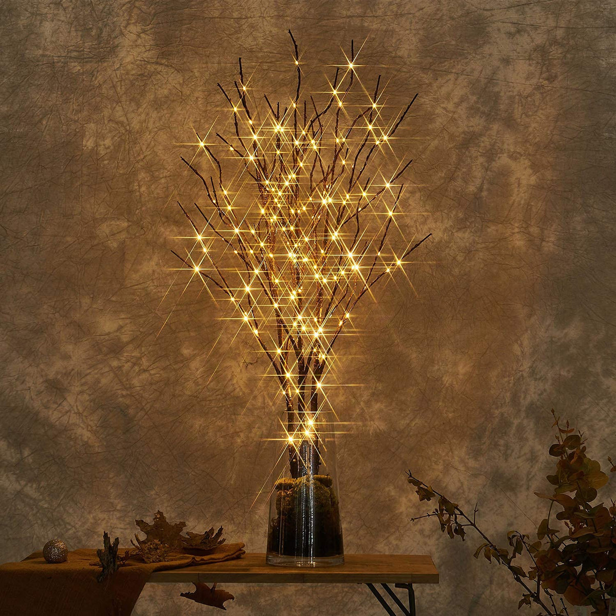 Lighted Branch Plug in with Timer Willow Branches with Fairy Lights for Vase Twig 32IN 150 LED Outdoor and Indoor Holiday Party Decor (150led-brown-plug-in / 32in-1 set)