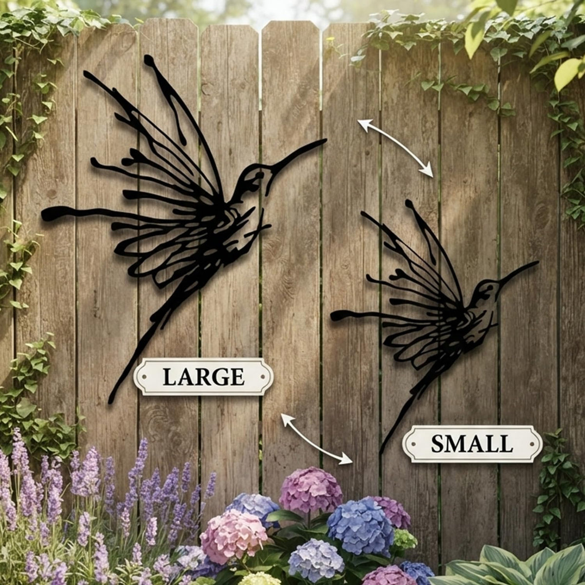 2Pcs Metal Hummingbird Wall Art (Big-2 Black Bird)