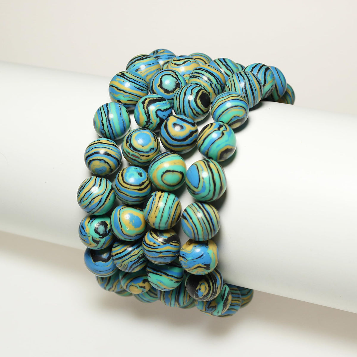Synthesis Colour Malachite Beads Beautiful Fashion Round Stone Beads for DIY Jewelry Making 15" (Blue Gold Black Malachite / 10mm)
