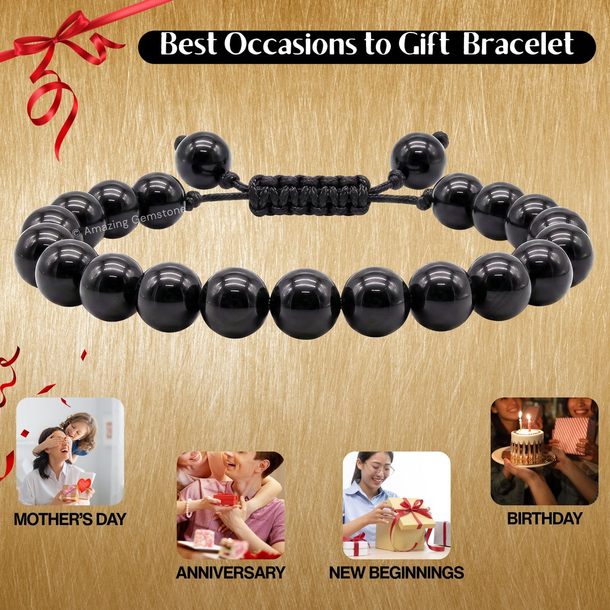 Black Obsidian Bracelet for Women Men's Gifts (Black Obsidian)