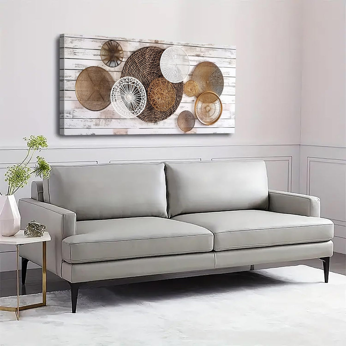 Boho Abstract Canvas Wall Art for Kitchen Picture for Dining Room Rustic Neutral Geometric Basket Painting Wall Decor Farmhouse Prints Minimalist Poster Artwork Home Bedroom Decorations 20x40” (40"L x 20"W / ABSTRACT02)