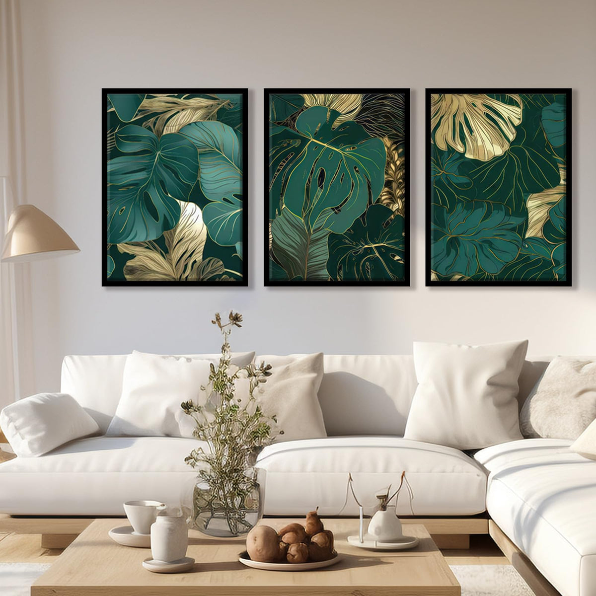 Tropical Botanical Leaf Wall Art Dark Green Picture Wall Decor (Green Leaf-3pcs / 12 X 16 Inches)