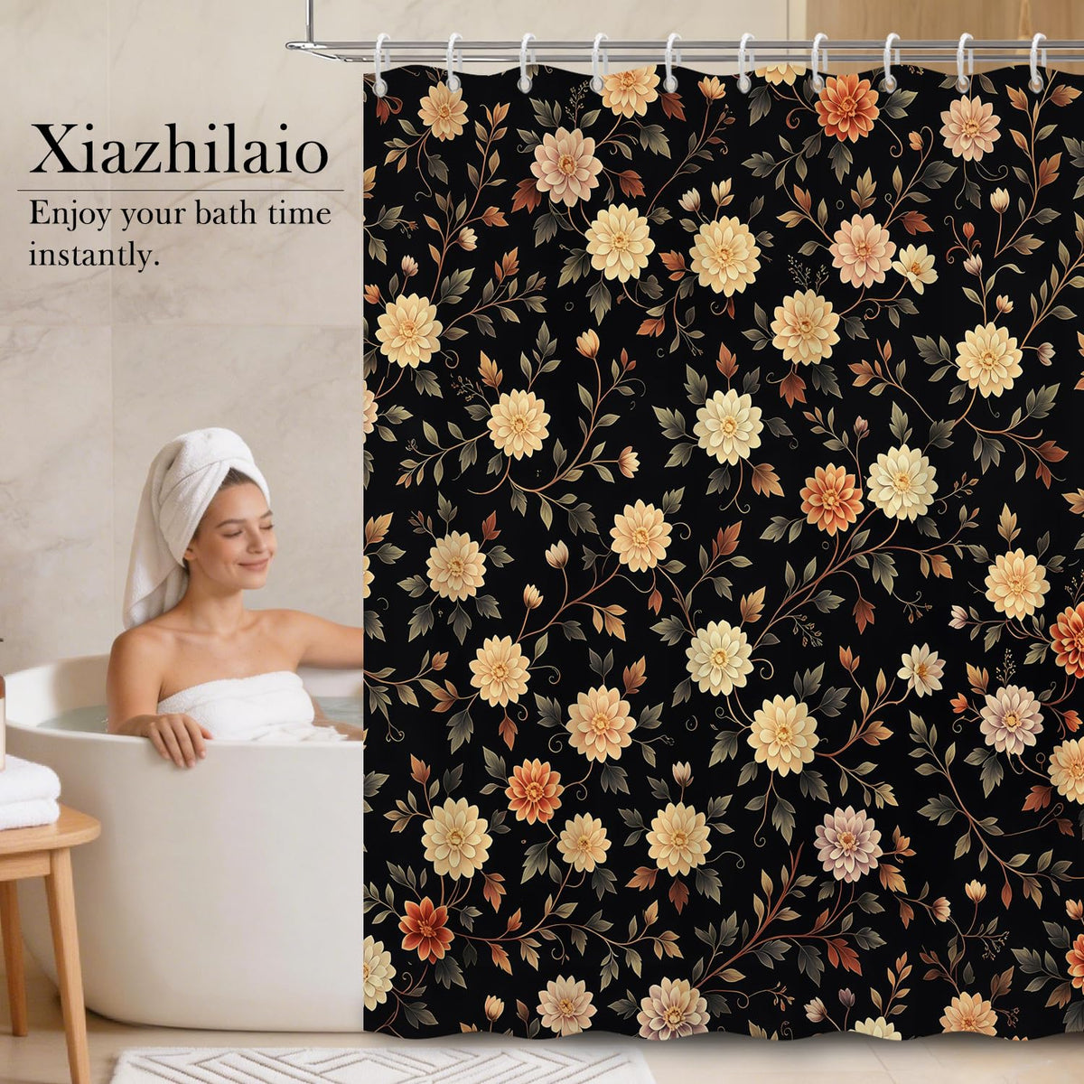 Vintage Floral Shower Curtains for Bathroom (Dark Floral-a)