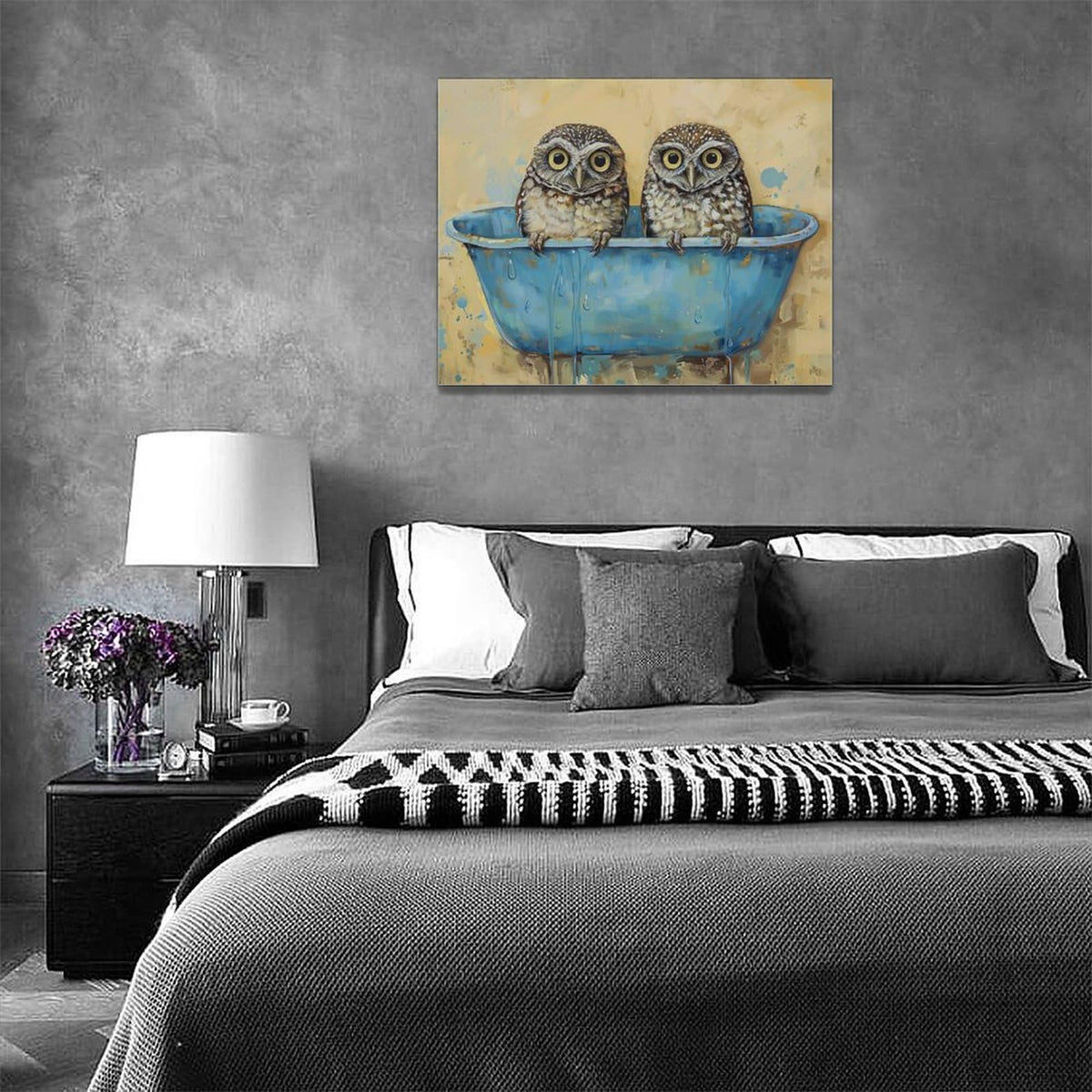 Owl Wall Art Owl Bathroom Pictures Wall Decor Toilet Bathroom Canvas Painting Home Modern Artwork Decorations Framed for Restroom 16 x 12 inch (12" x 16" / Owl)