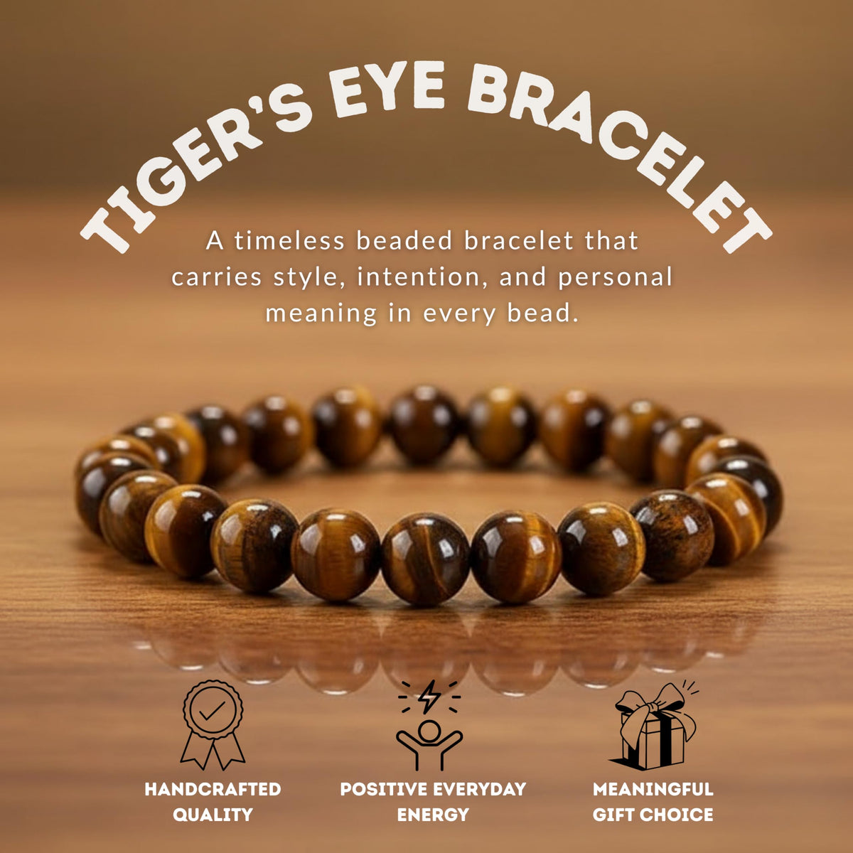 Tiger's Eye Bracelet 8mm Beaded Bracelet (Tiger's Eye - AAA Grade / Medium)