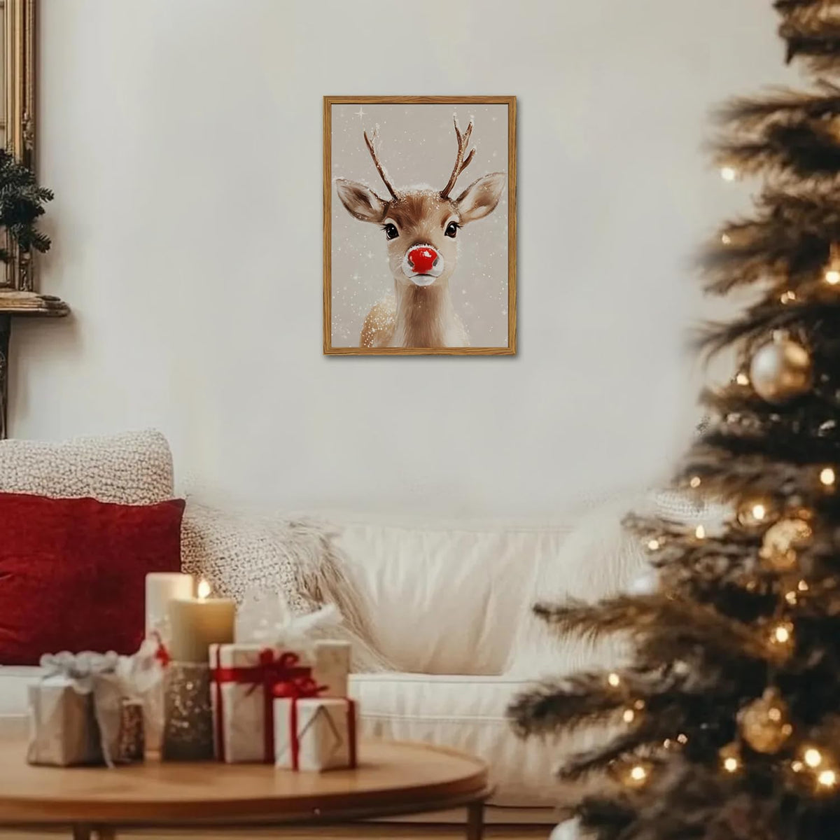 Framed Christmas Wall Art (Deer / 16"L x 12"W)