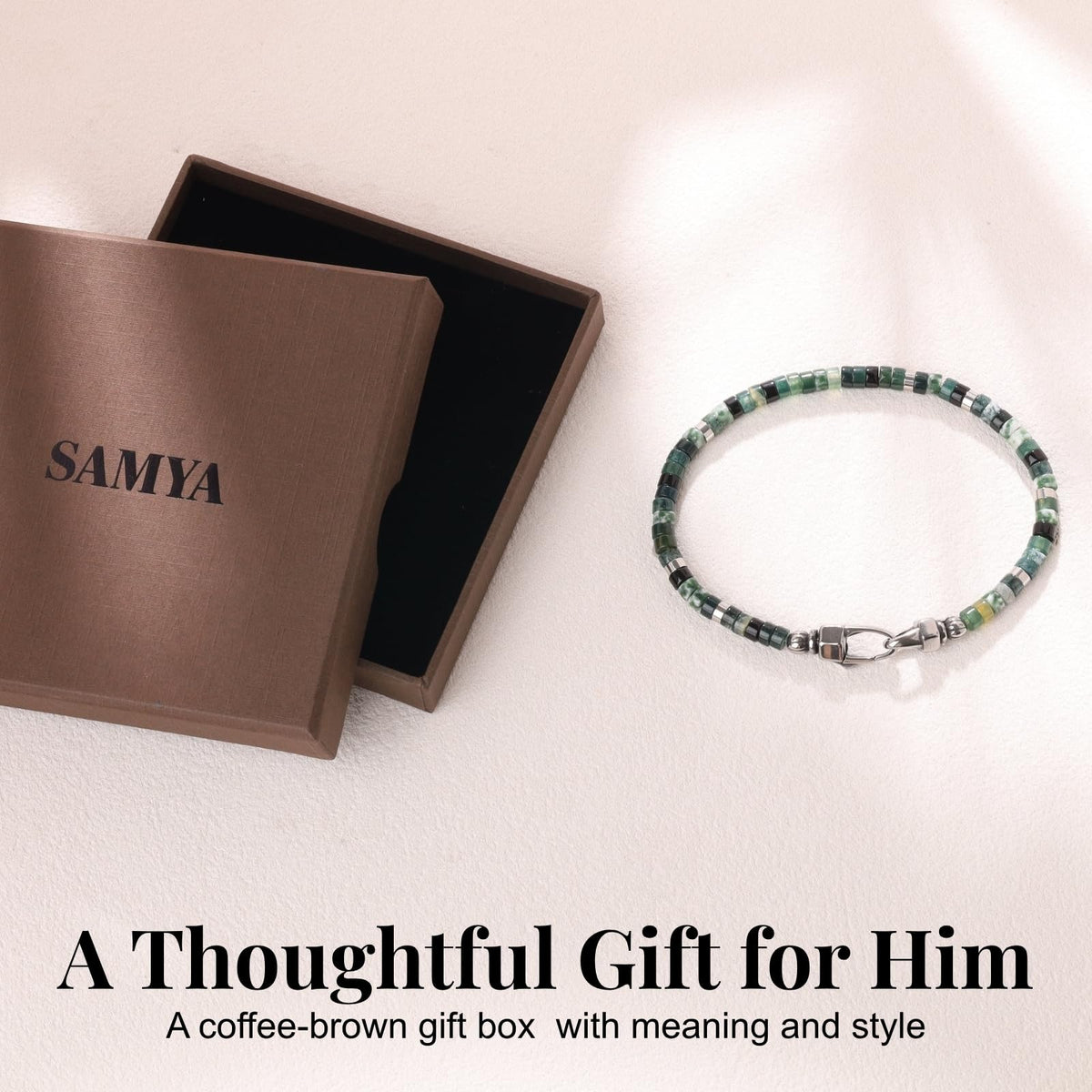 Men's Beaded Bracelet (Moss Agate / 8")
