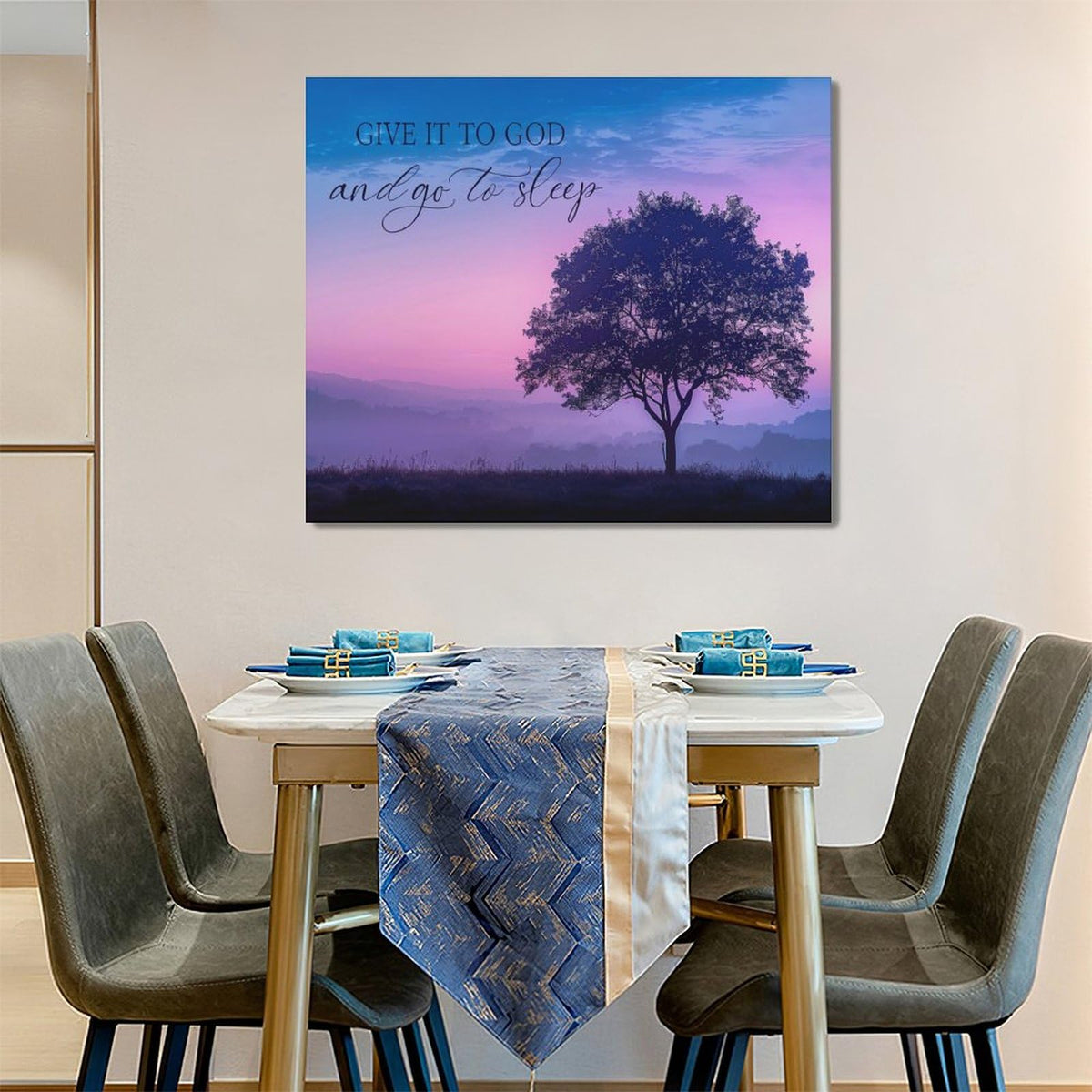 Bedroom Wall Art Give it to God and Go to Sleep Sign Wall Decor Christian Canvas Prints Painting Purple Tree Bathroom Pictures Framed Artwork Gifts Home Decorations 24"x20" (24"L x 20"W / Purple Tree)