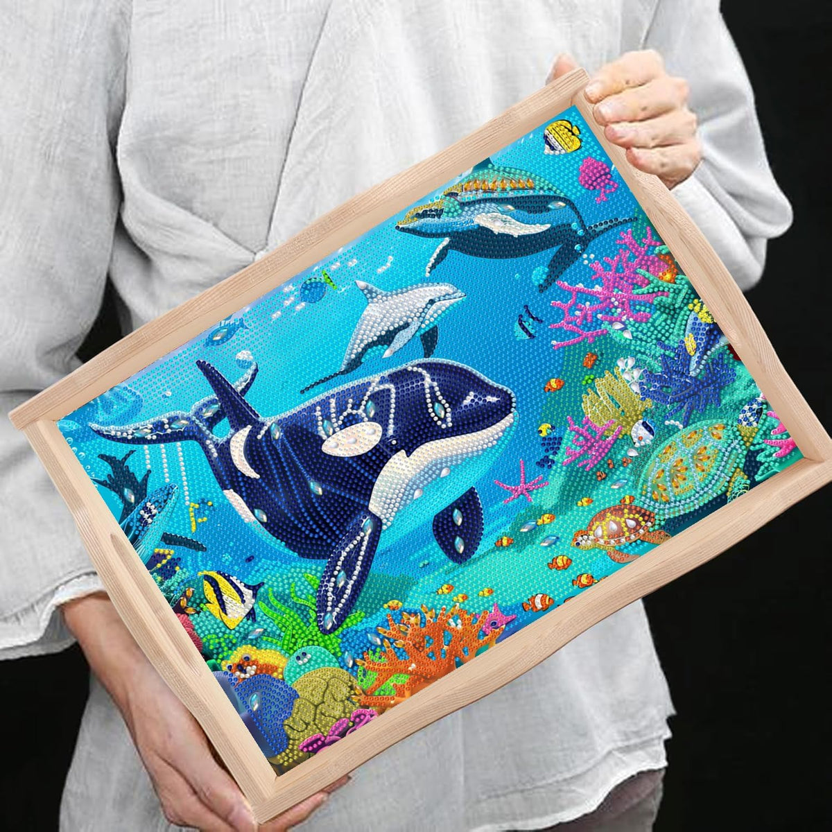 5D Diamond Art Tray with Handle Sea World Diamond Painting Plate (Dolphin Big C)