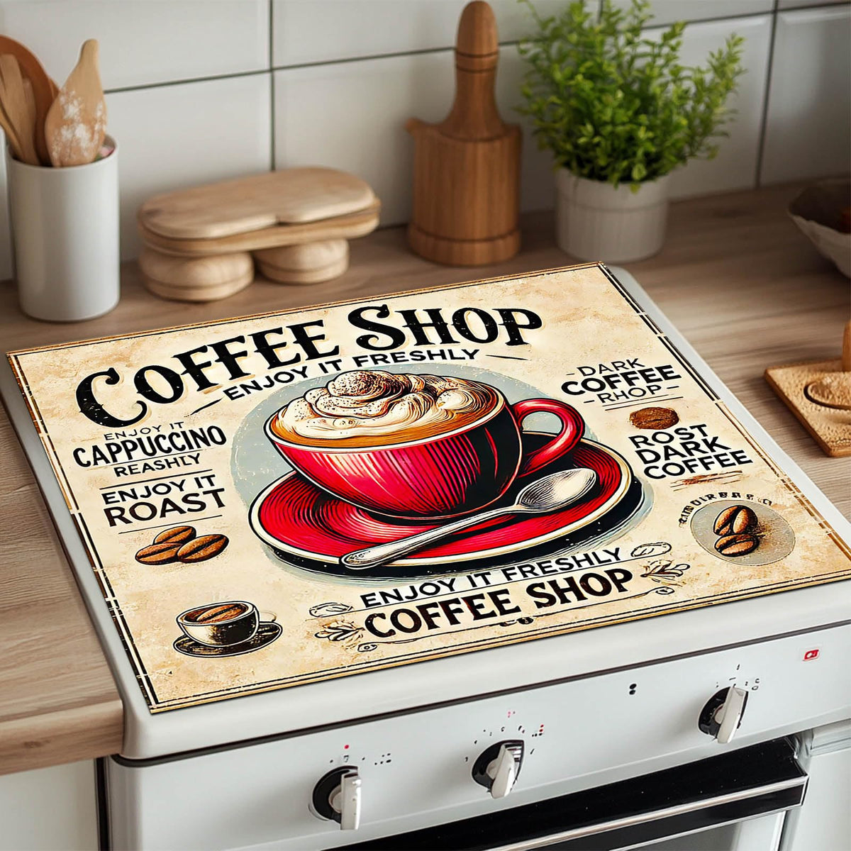 Stove Top Cover 28x20 Coffee Shop Vintage Heat Resistant Mat