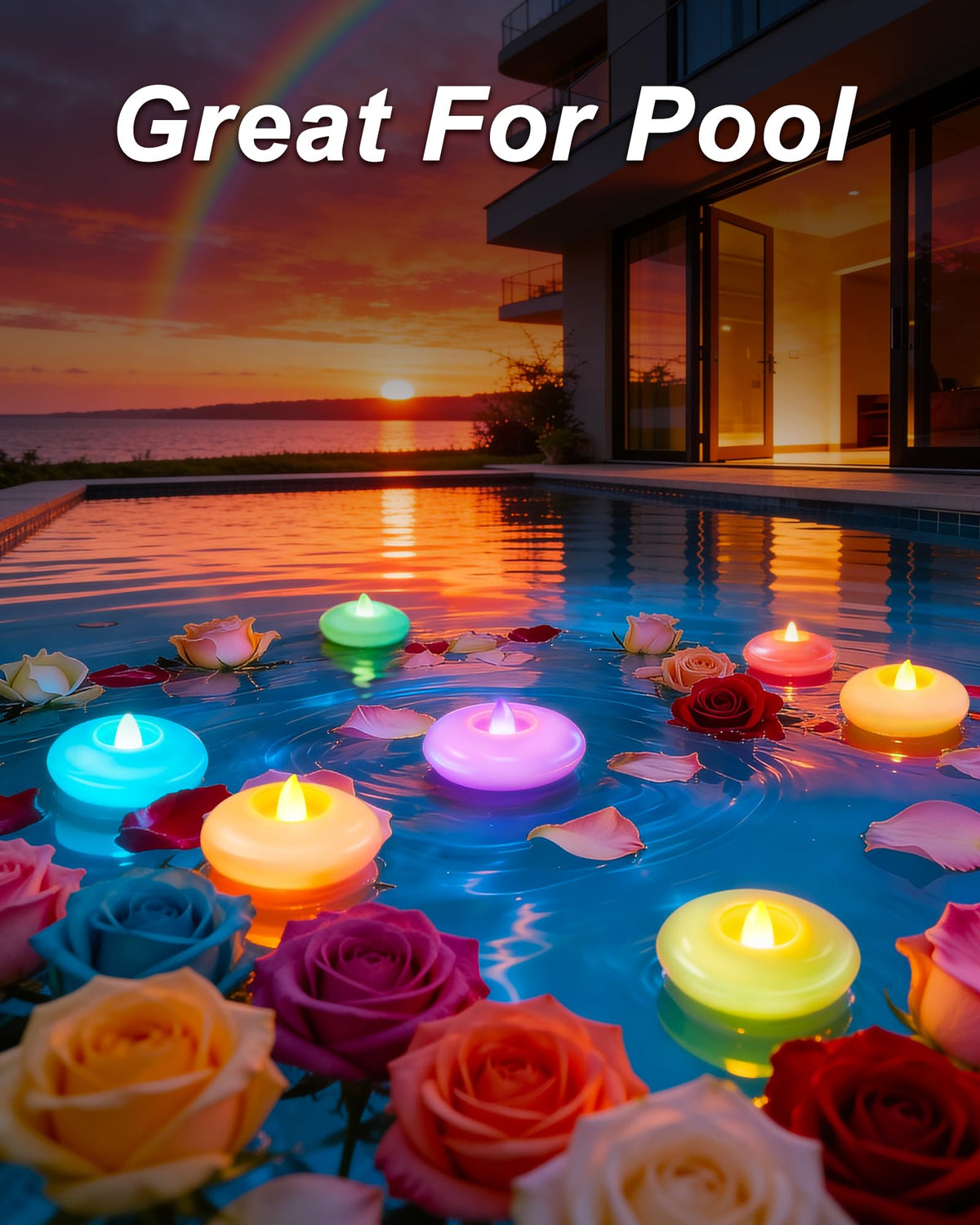 12Pack 3" Color Changing Flameless Floating LED Tealight Candles (Multicolor Base / 12 Pack)