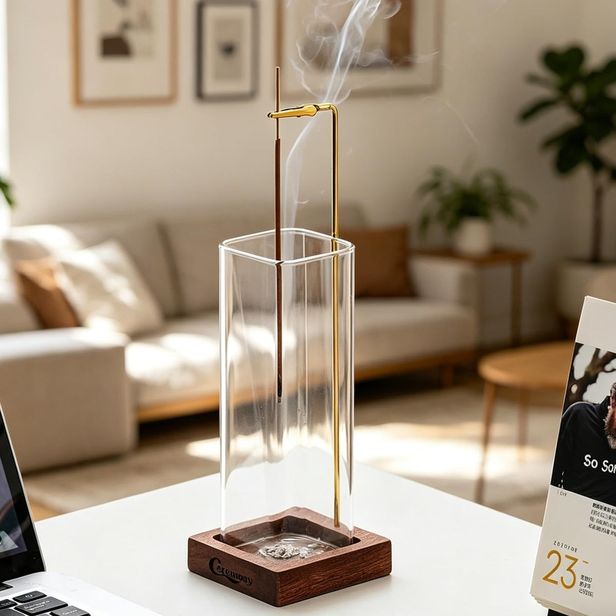 Incense Holder (Wooden Bottles Square / One Glass)
