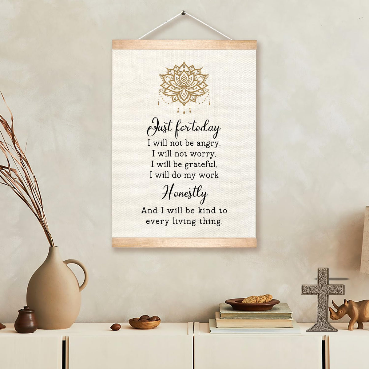 Boho Lotus Wall Art Poster (Beige-1)