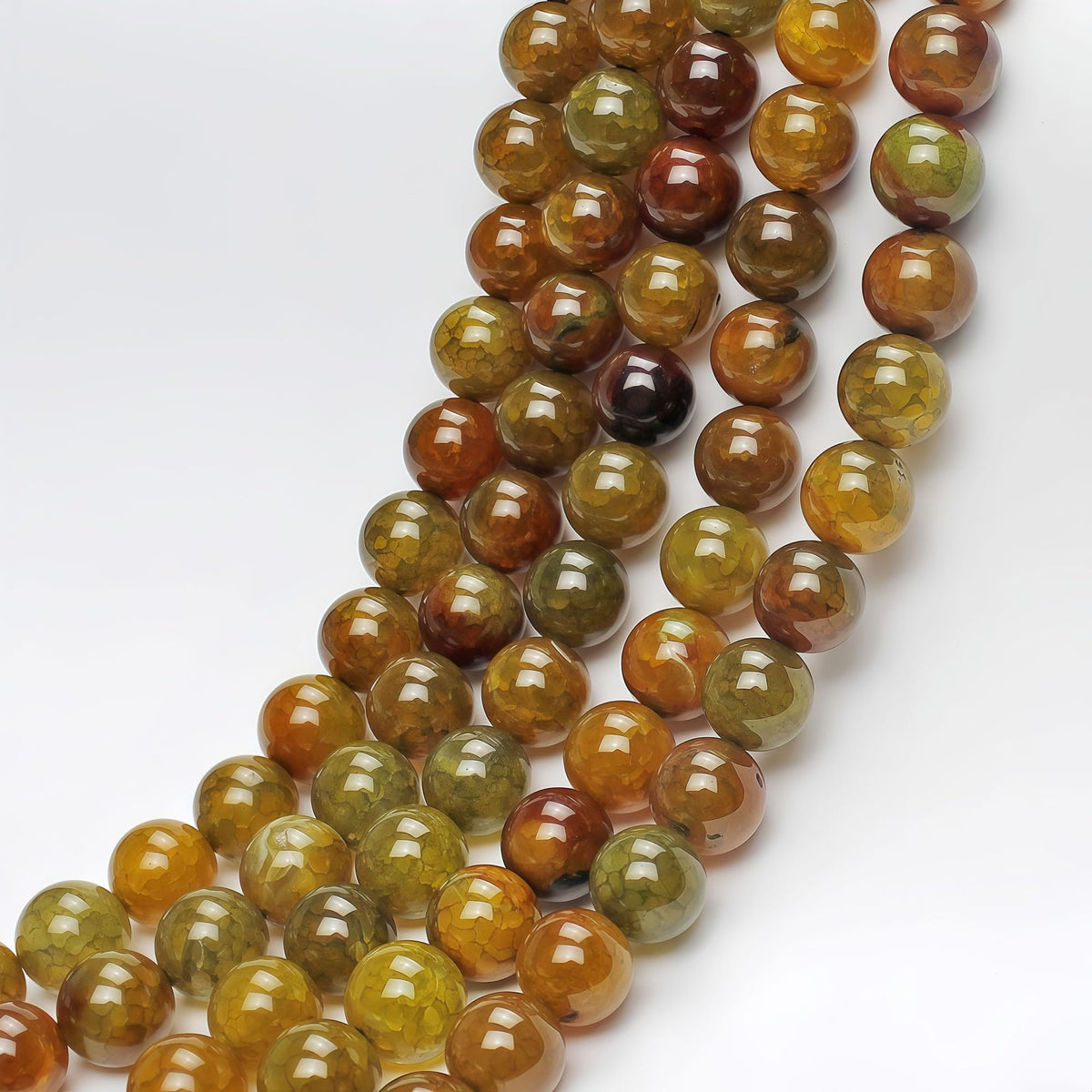 Natural Ancient Crack Agate Beads Yellow Dragon veined Stripe Agate Round Stone Beads for DIY Necklace Bracelat Jewelry Making 15" (Tea Color Dragon Veined Agate / 10mm)