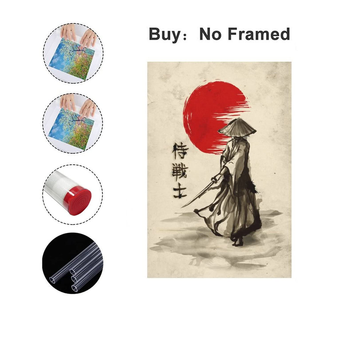 Japanese Samurai Posters Wall Art Samurai Character Red Moon Canvas Painting Home Decoration for Living Room Bedroom Unframed 24 x36 inches (36"L x 24"W / Unframe-5)