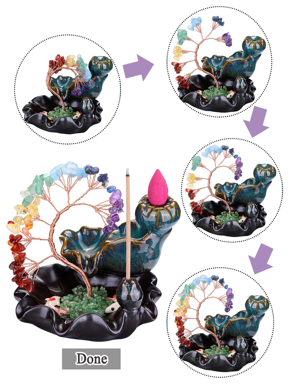Aquamarine Tree Backflow Incense Holder Ceramic Incense Waterfall (Aquamarine)