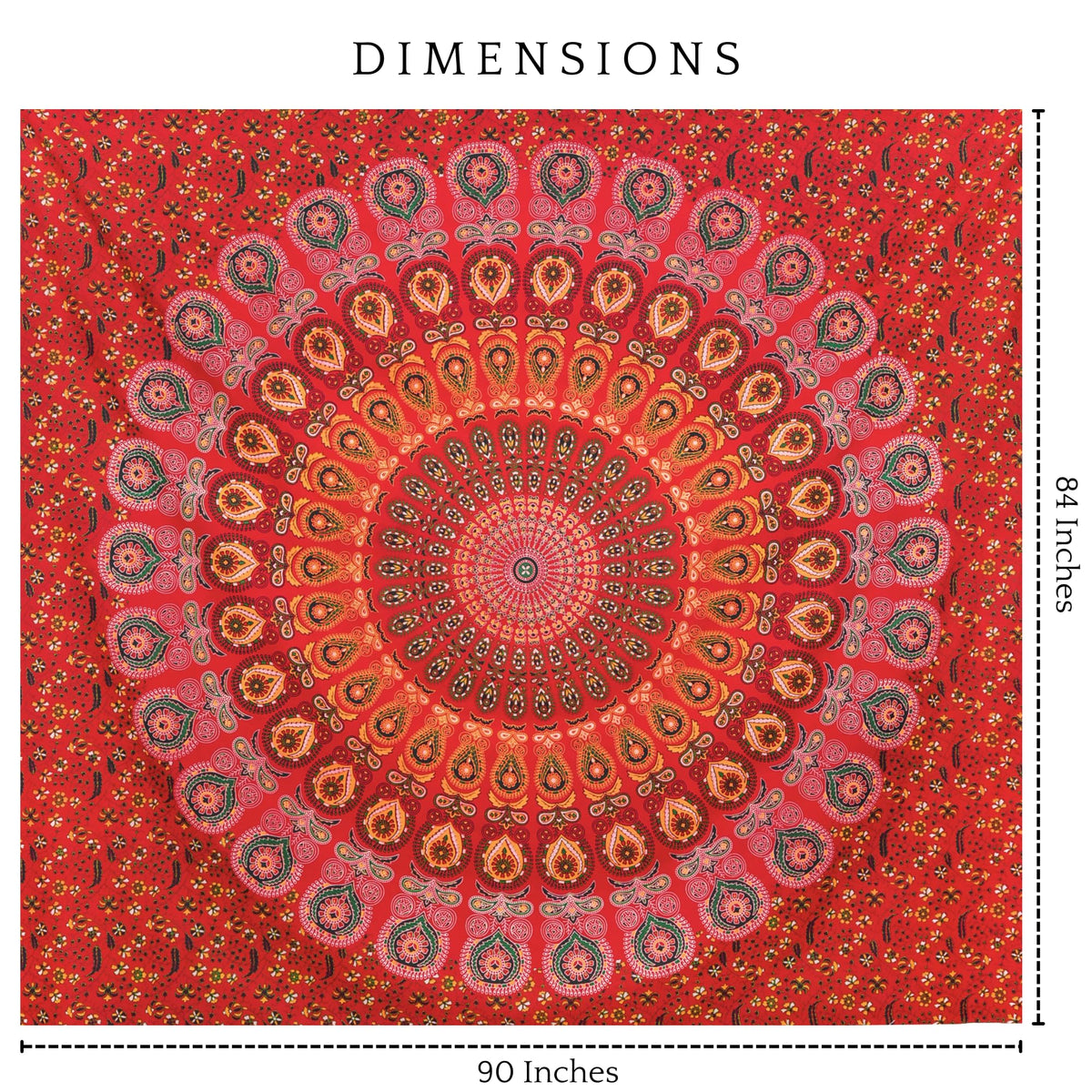 Hippie Wall Hanging Tapestry Golden Red King Size 90 x 84 Inches Boho Elephant Mandala Dorm Decor Meditation Bohemian Cotton Tapestries (Golden Red / 90"L x 84"W)