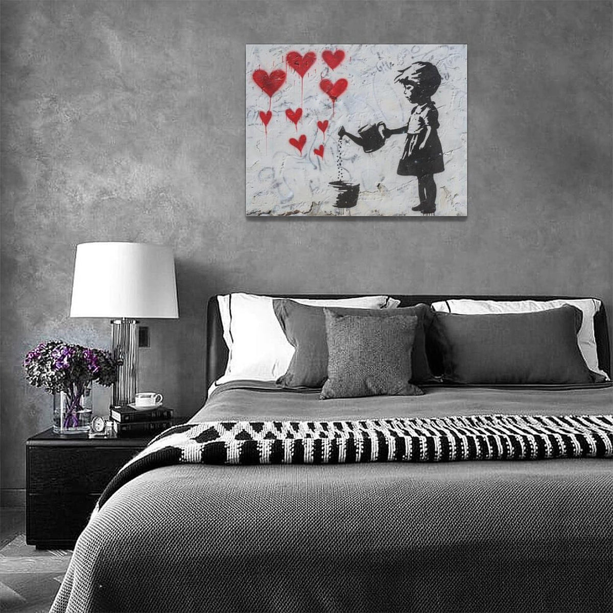 Banksy Girl Wall Art Heart Pictures Street Graffiti Canvas Wall Decor Kids Aesthetic Painting Pop Home Modern Artwork Decorations Framed for Living Room Bedroom Bathroom Office 16 x 12 inch (16"L x 12"W / kids)