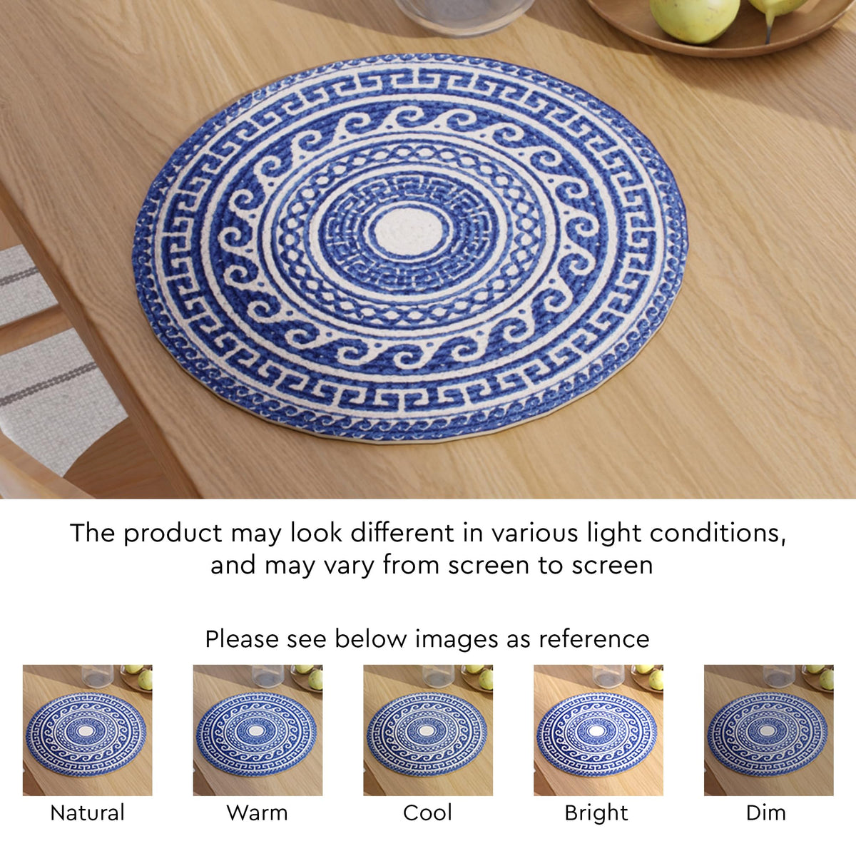 Placemats Round Cotton Dining Table Mats 13" (Blue Mandala Print / 13" (Set of 4))