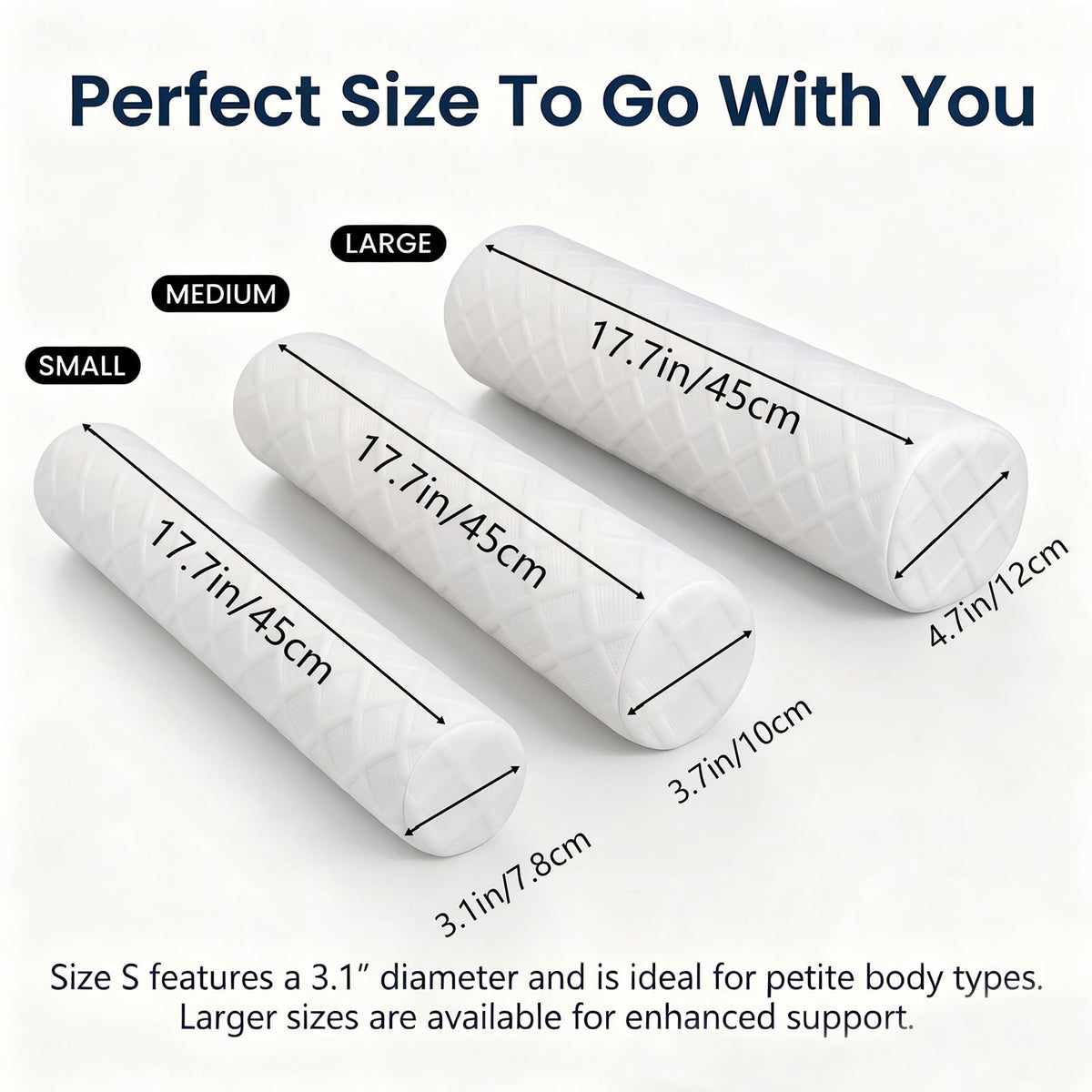 3.1" Small Neck Roll Memory Foam Pillow Cylinder (White / Small - 3.1" H)