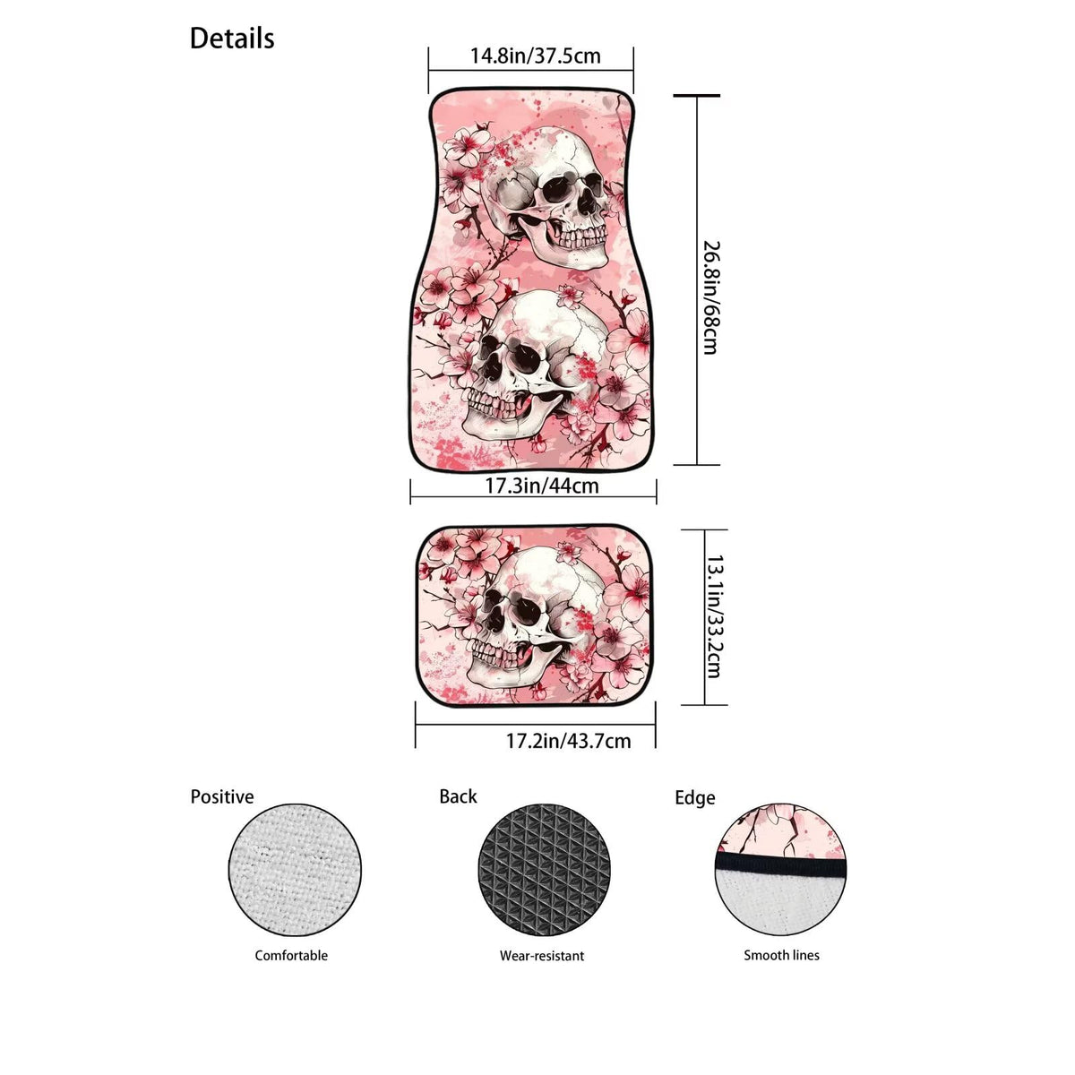Floral Skull Car Floor Mats Full Set 4 Piece Car Carpet Mat Protector Pink Skull Car Accessories Automotive Floor Mats Universal Non Slip Foot Pads for Cars SUV Vehicle Van (Floral Skull Pink)