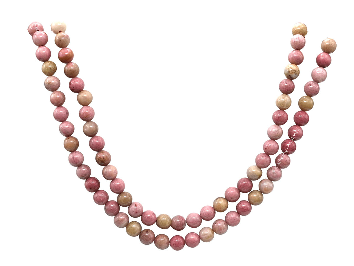 Rhodonite Buddhist Prayer Beads Japa Mala with 108 Meditation Beads (Without Knots / Rhodonite)