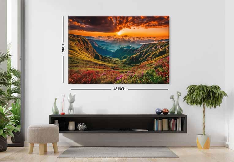Large Great Smoky Mountain Canvas Wall Art Sunrise Forest Landscape Decor for Living Room Office Bedroom Home Decoration Nature Wilderness Scene Poster Painting Fall Artwork Framed 32x48” (48"L x 32"W / GSKMOUNTAIN)