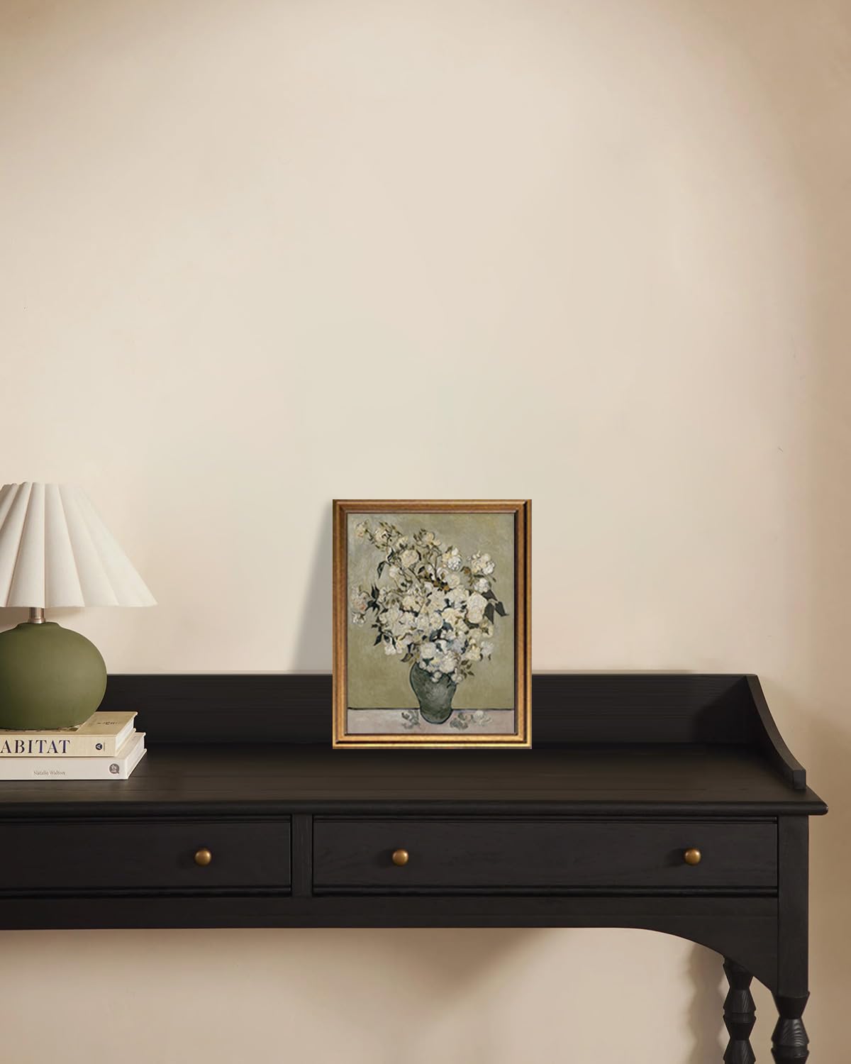 White Still Life Roses Oil Painting Gold Framed Wall Art 8x10inch (Still Life Roses / 10"L x 8"W)