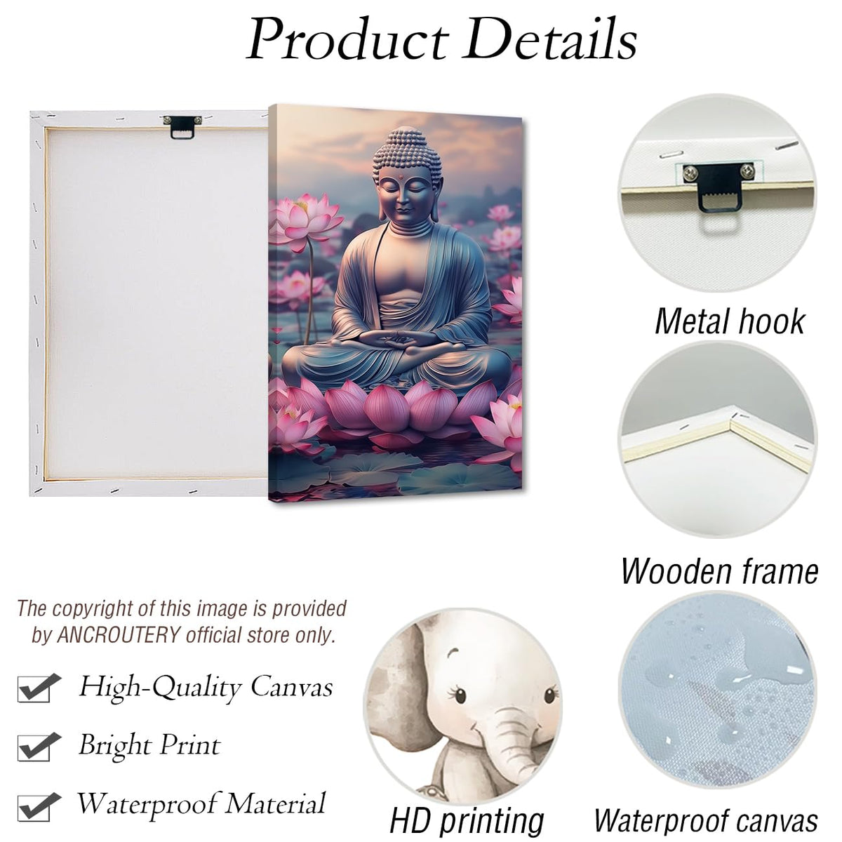 Buddha Canvas Wall Art Zen Picture Lotus Flower Painting Buddha Statue Prints Pink Floral Artwork Meditation Buddhist Artwork Prayer Room Decor Frame (Pink / 36L" x 24W")