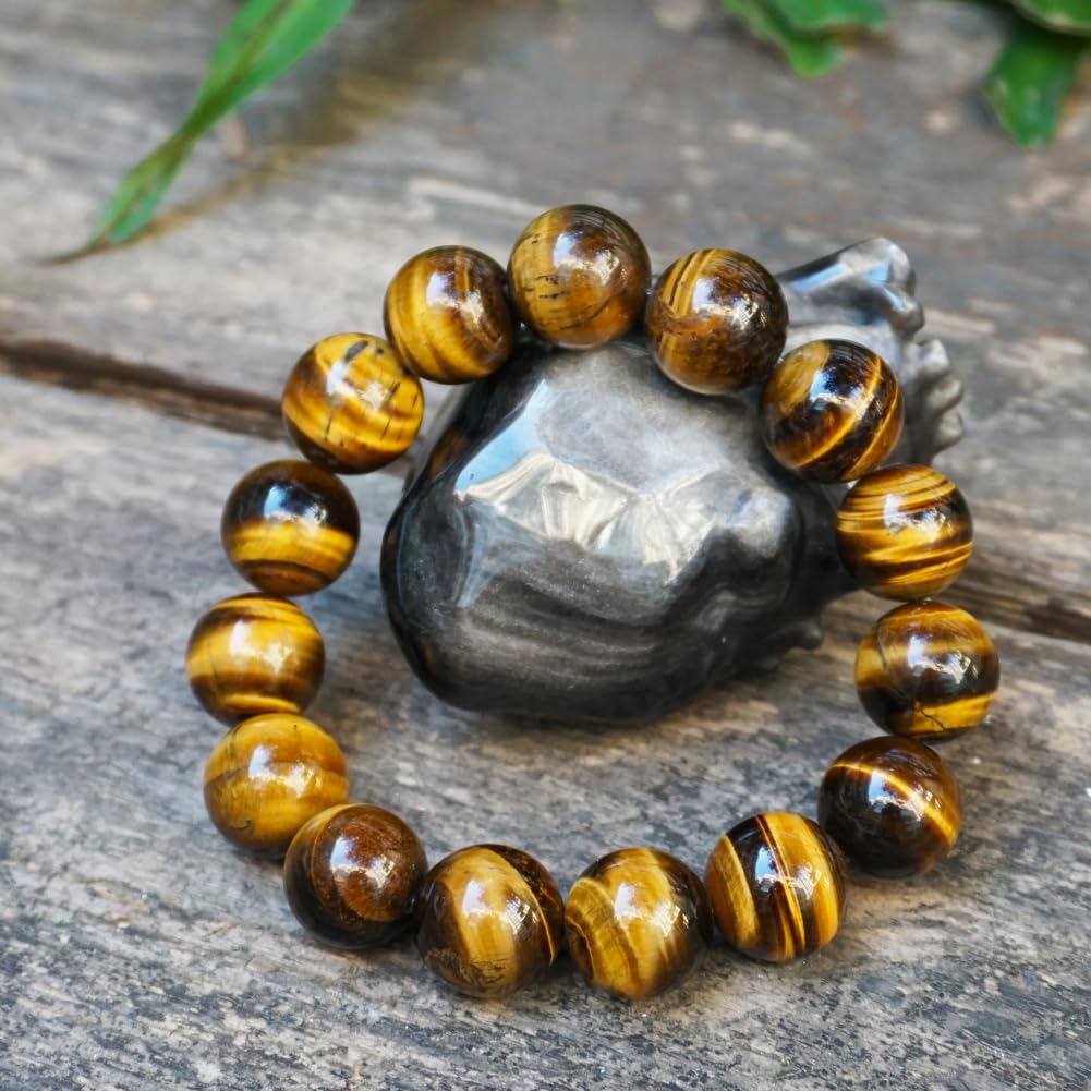 Tigers Eye Mens Bracelet 16MM with Golden Brown Cats Eye (16MM Tigers Eye Mens Bracelet)